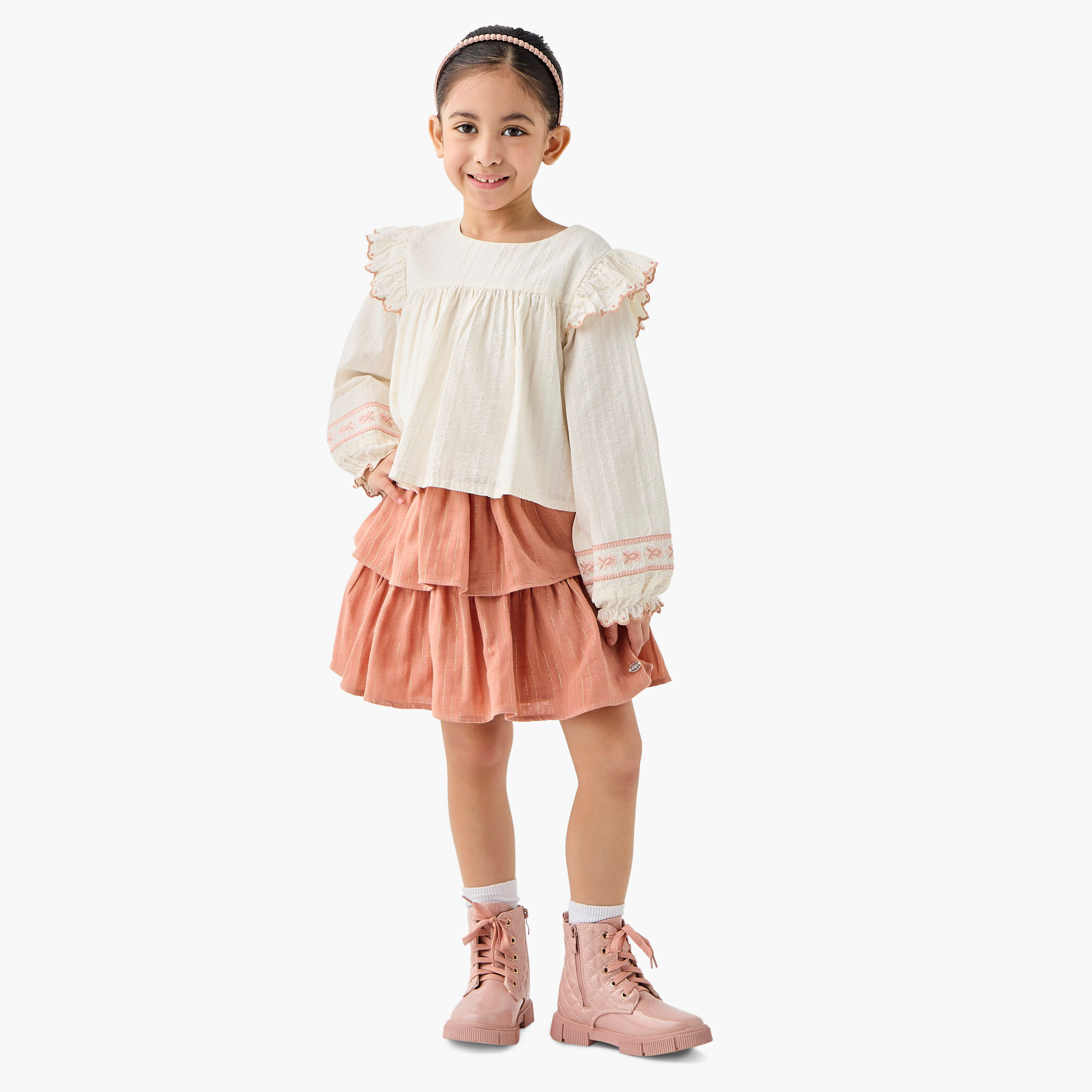 Eligo Embroidered Crew Neck Top and Skirt Set-baby-girls-clothing-setsandcoords-image-1