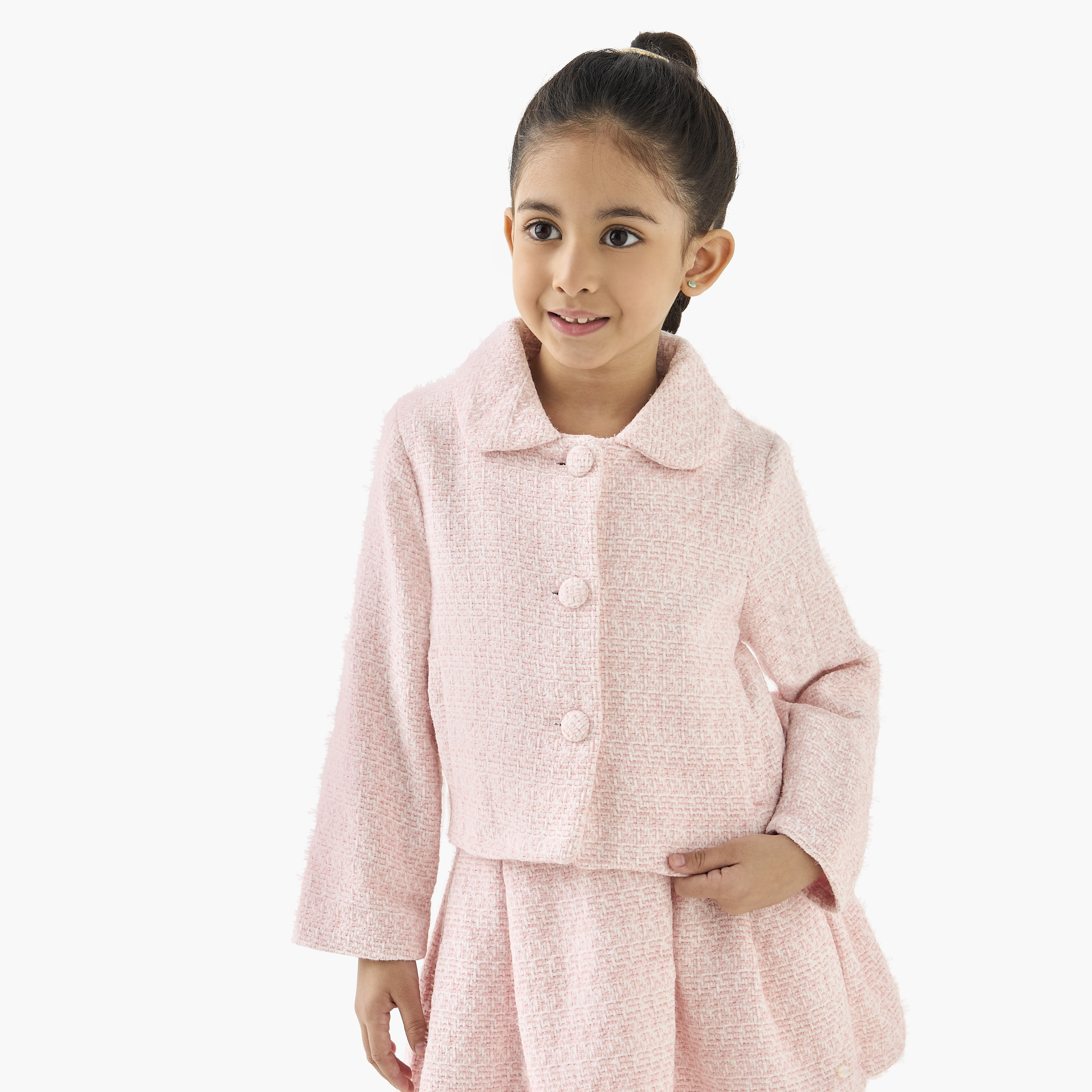 طقم تنورة وجاكيت بارزة الملمس بياقة بيتر بان من إليجو-baby-girls-clothing-setsandcoords-image-2