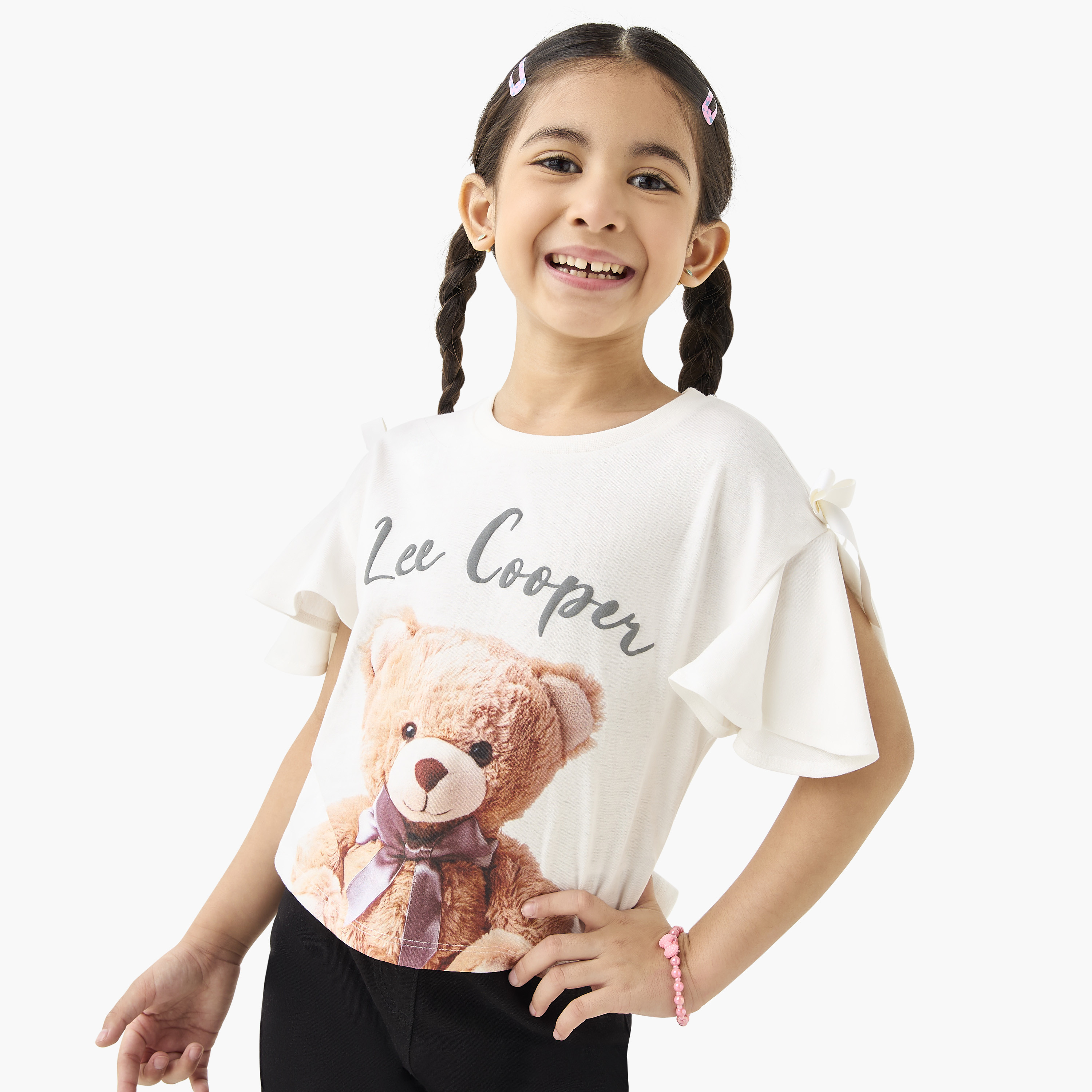 Lee Cooper Graphic Print T-shirt with Split Sleeves-girls-clothing-tshirts-image-1