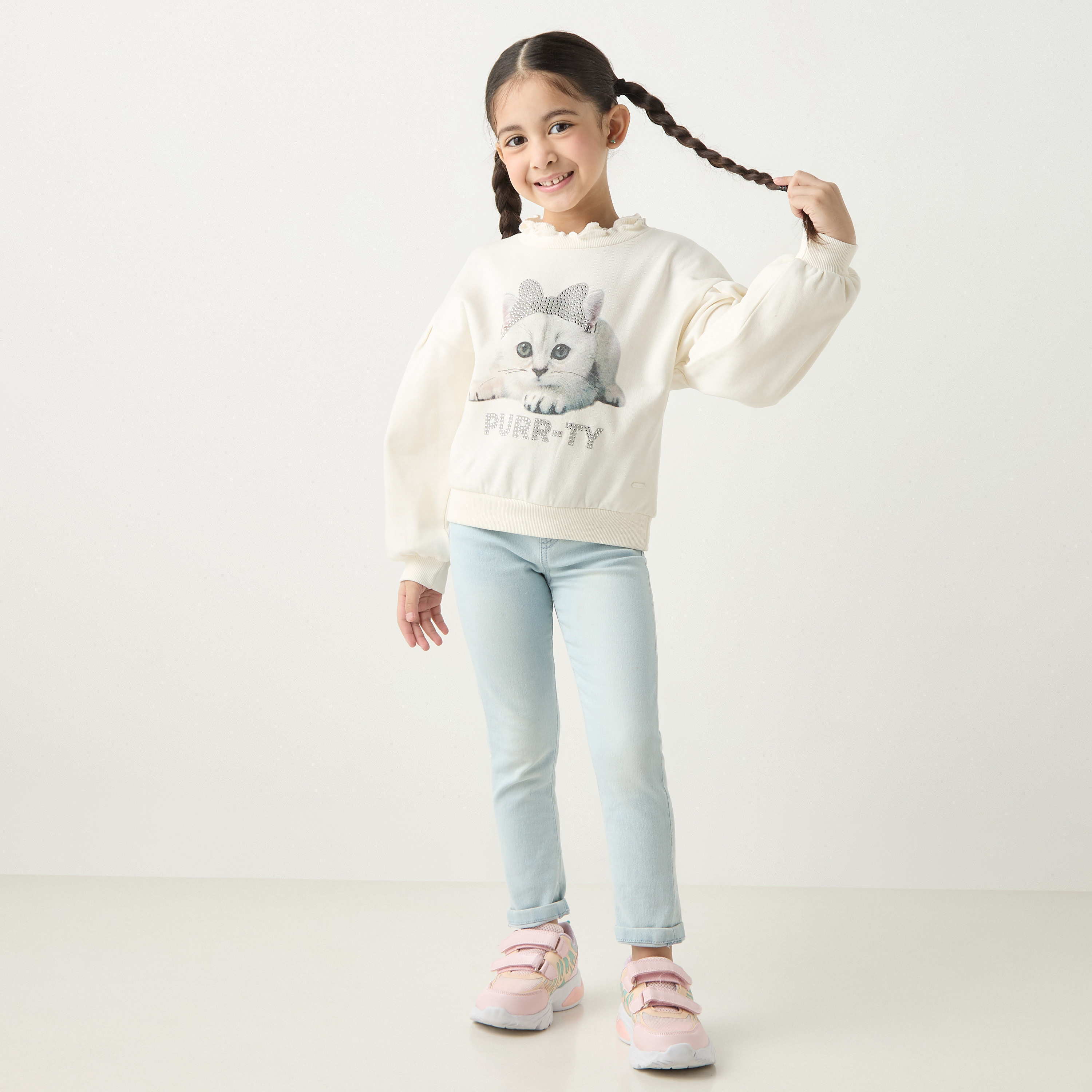 Lee Cooper Cat Print Sweatshirt with Volume Sleeves-girls-clothing-sweatshirts-image-2