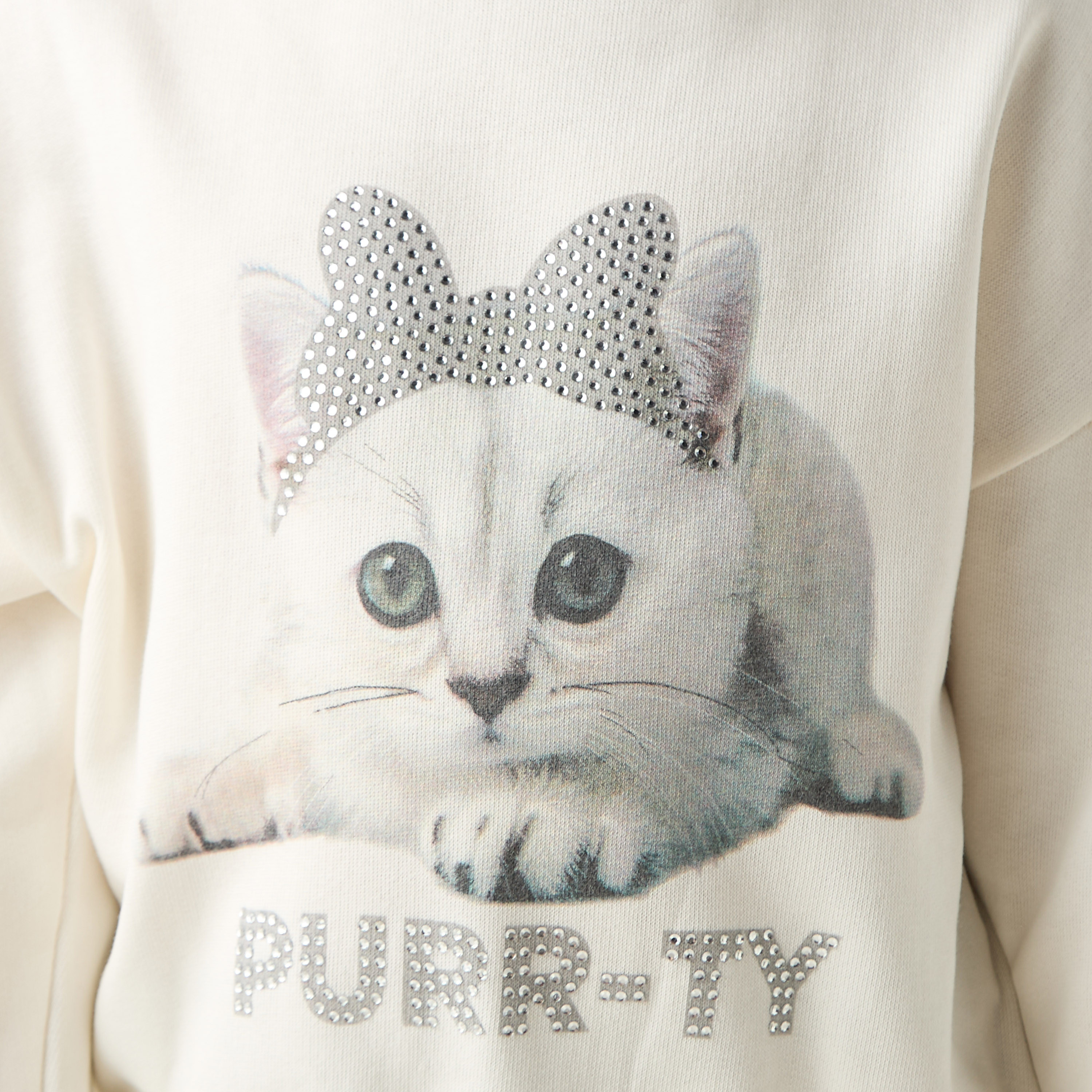 Lee Cooper Cat Print Sweatshirt with Volume Sleeves-girls-clothing-sweatshirts-image-4