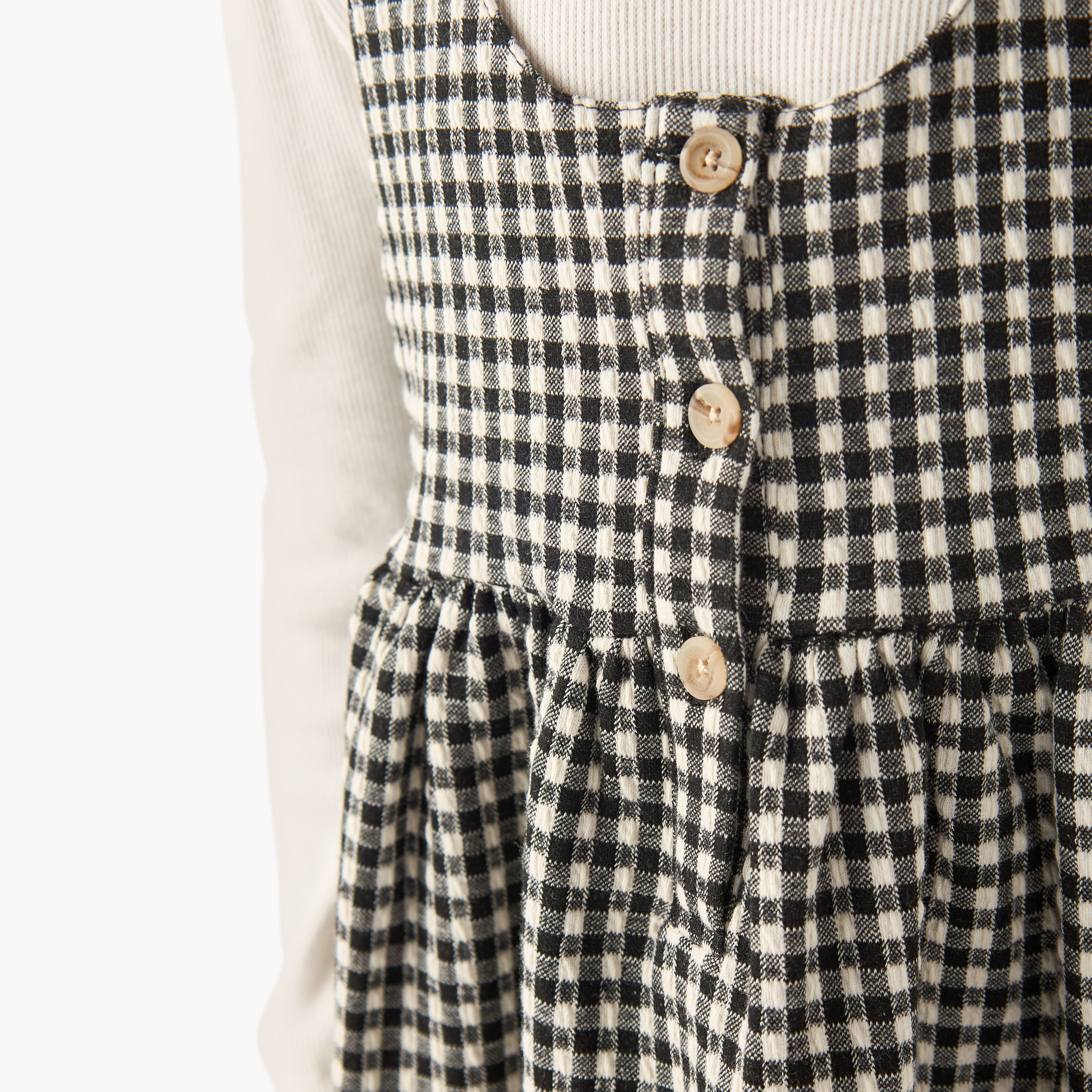 Lee Cooper Solid Long Sleeves T-shirt and Checked Pinafore Set-girls-clothing-setsandcoords-image-4