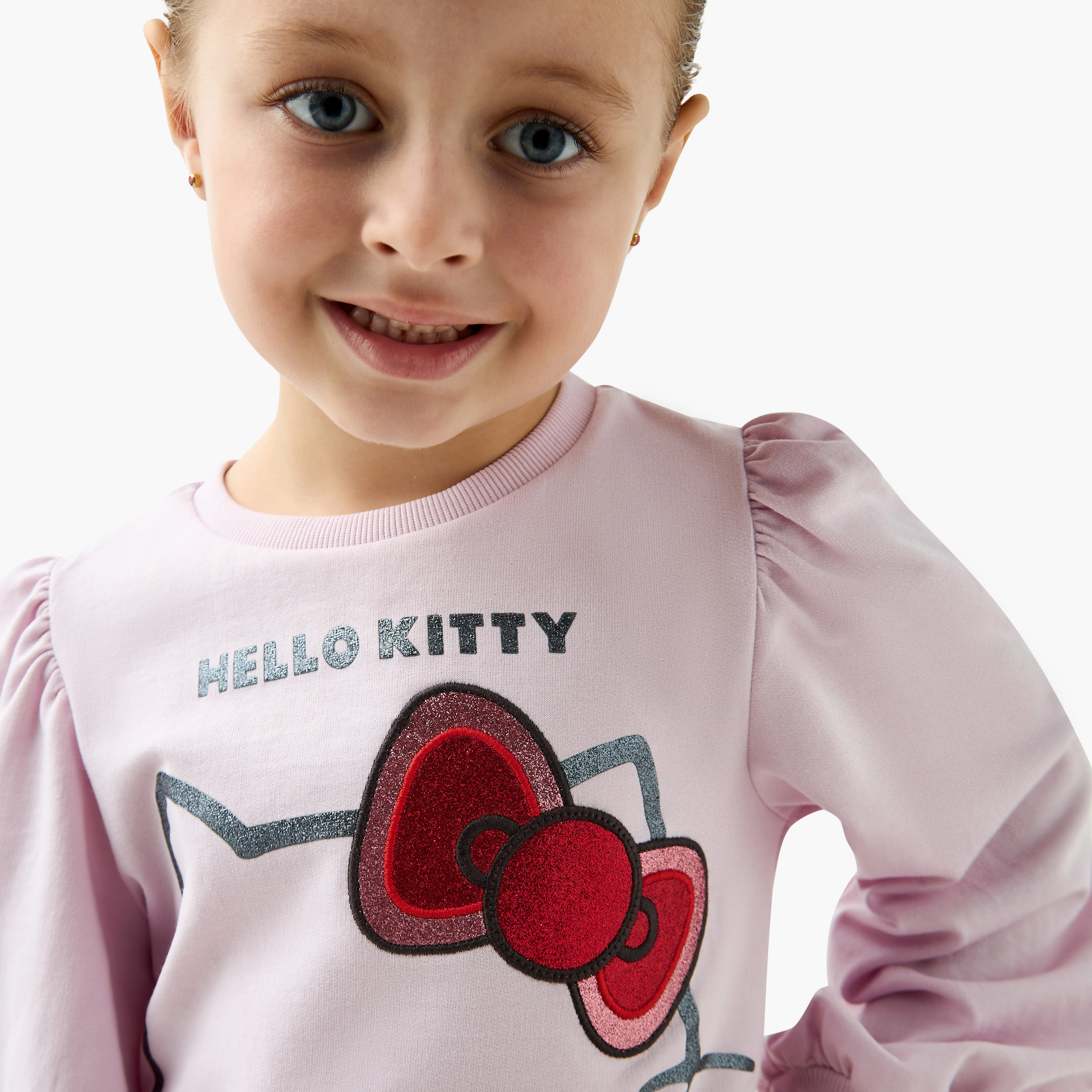 Sanrio Hello Kitty Glitter Print T-shirt with Long Puff Sleeves-girls-clothing-tshirts-image-4