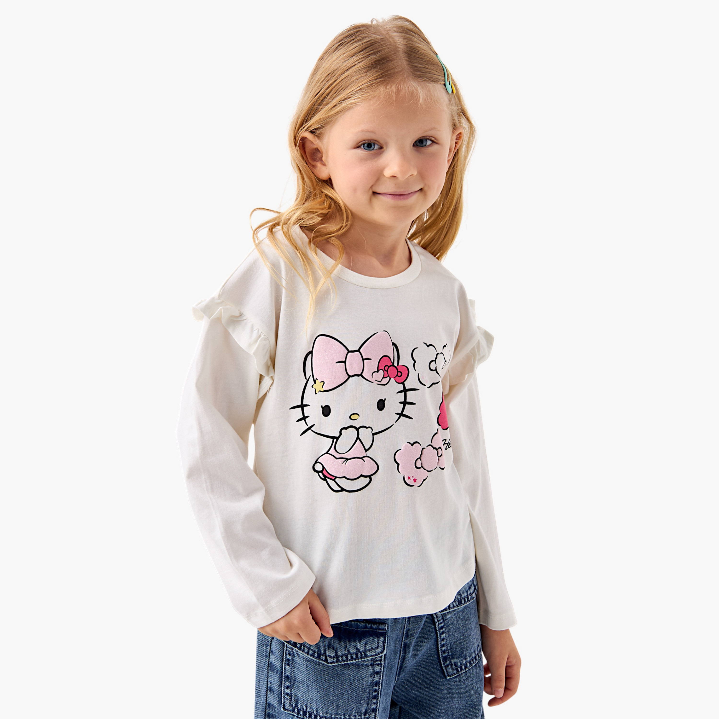 تيشيرتات بياقة ضيقة وأكمام طويلة وطبعات من سانريو - طقم من قطعتين-girls-clothing-tshirts-image-2