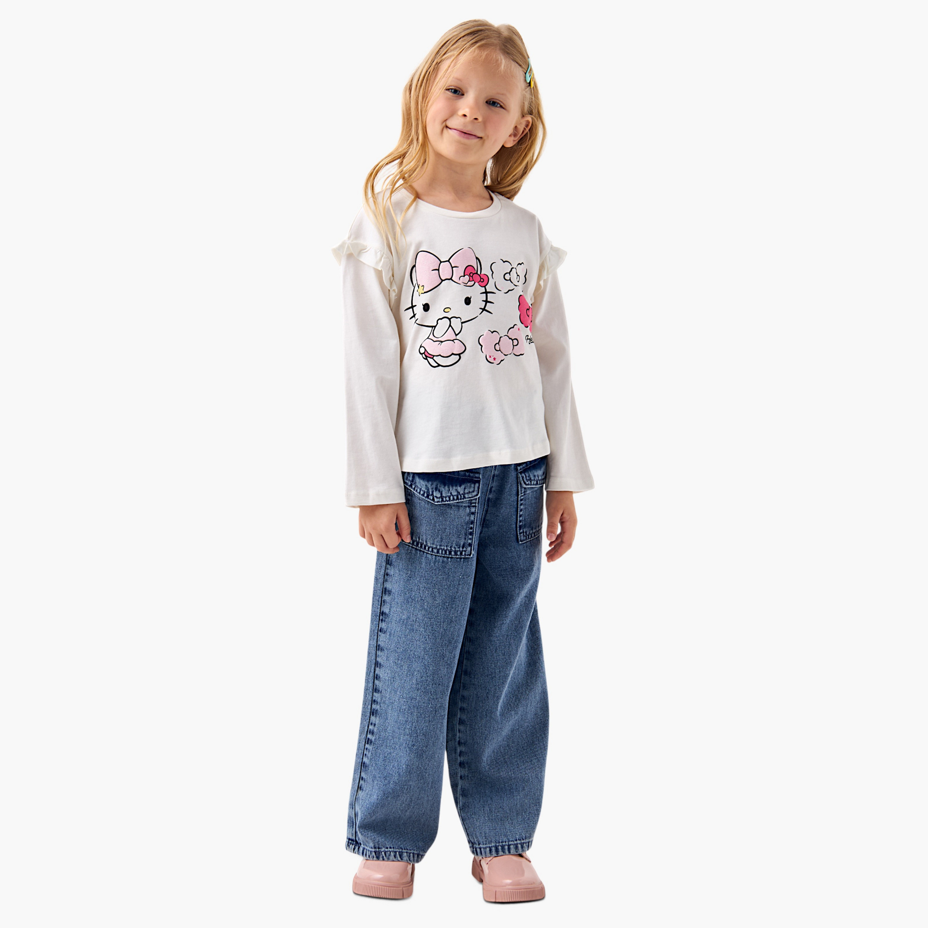 تيشيرتات بياقة ضيقة وأكمام طويلة وطبعات من سانريو - طقم من قطعتين-girls-clothing-tshirts-image-3
