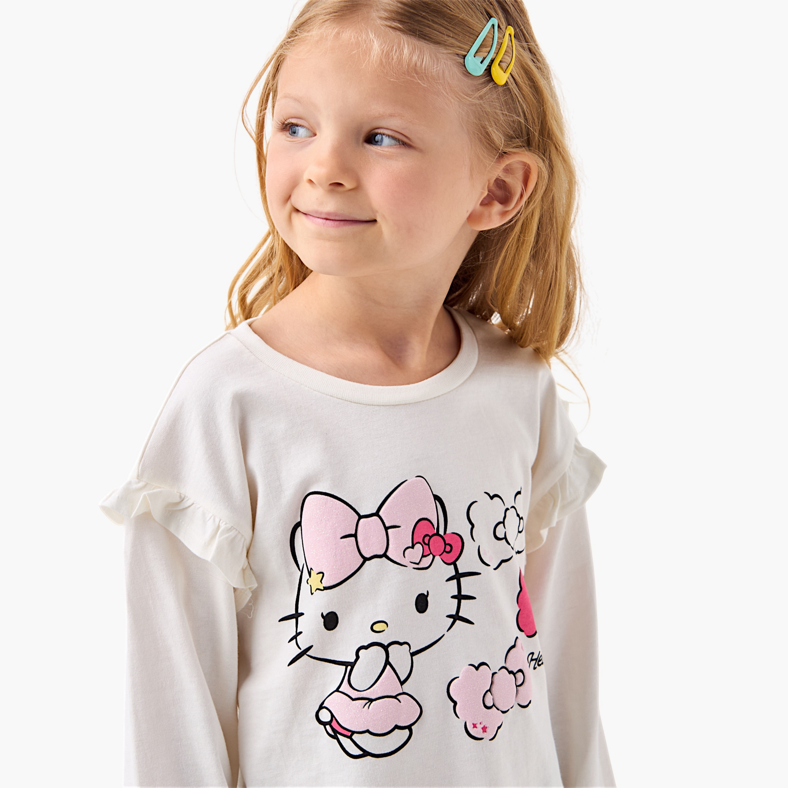 تيشيرتات بياقة ضيقة وأكمام طويلة وطبعات من سانريو - طقم من قطعتين-girls-clothing-tshirts-image-5