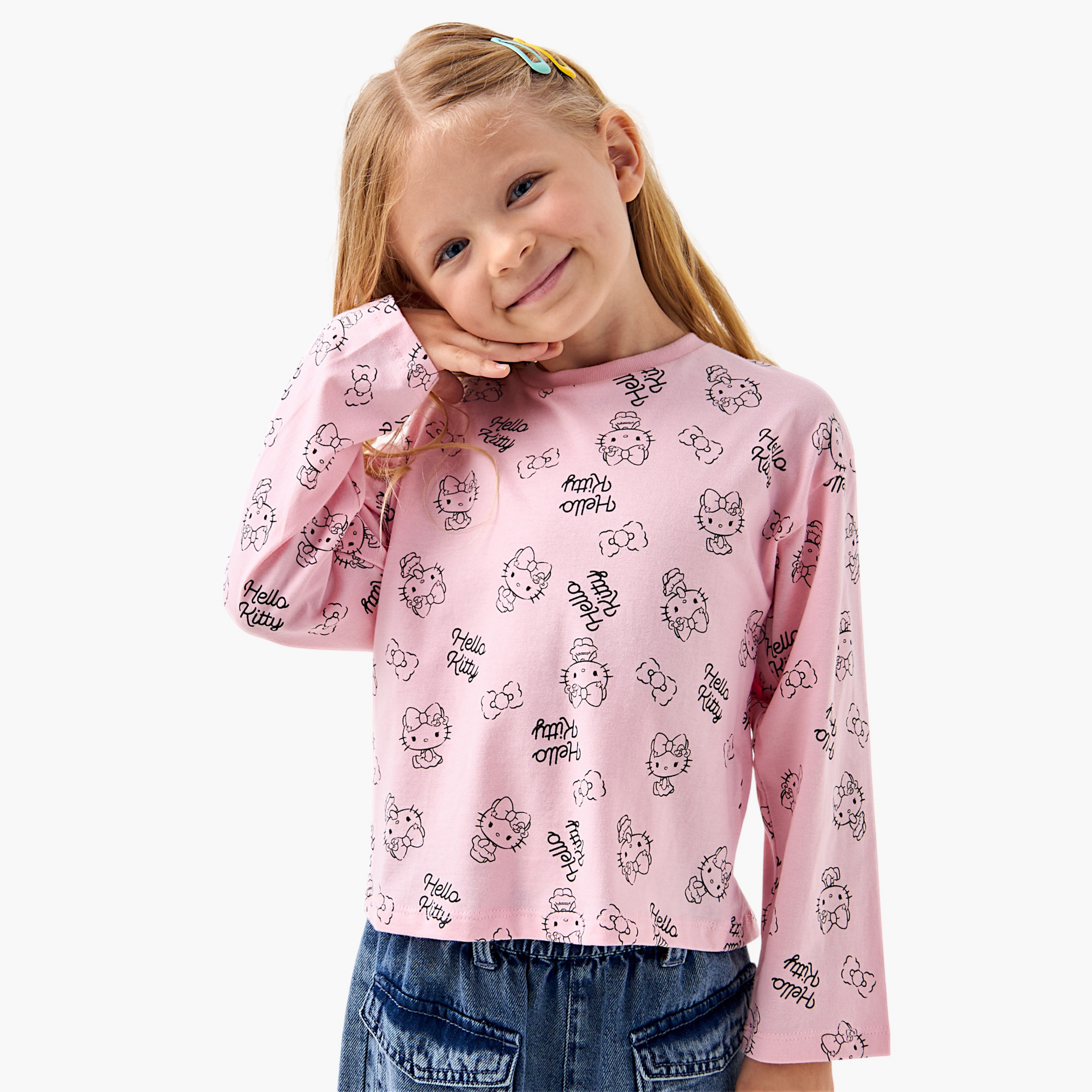تيشيرتات بياقة ضيقة وأكمام طويلة وطبعات من سانريو - طقم من قطعتين-girls-clothing-tshirts-image-6