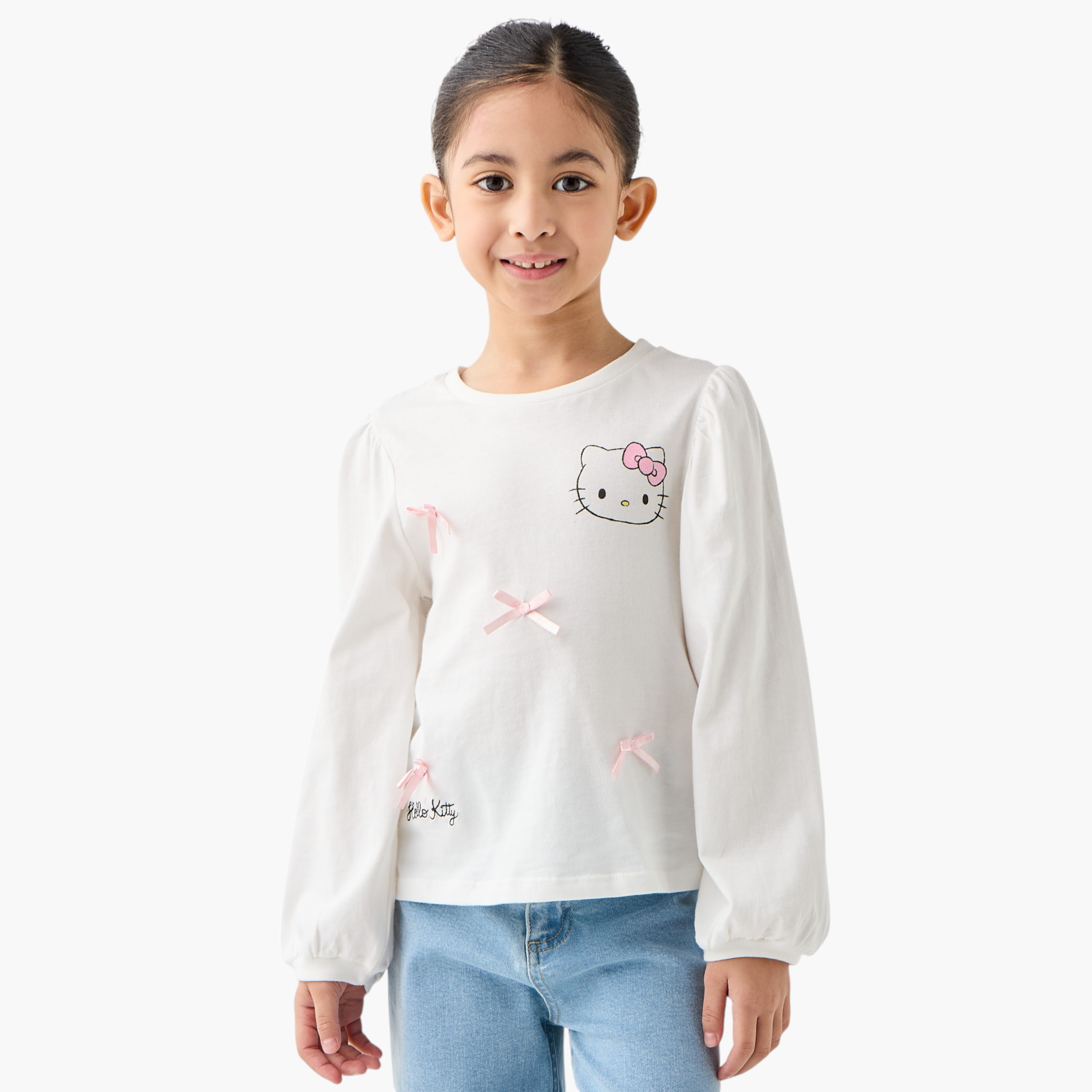Sanrio Hello Kitty Print T-shirt with Long Sleeves-girls-clothing-tshirts-image-1