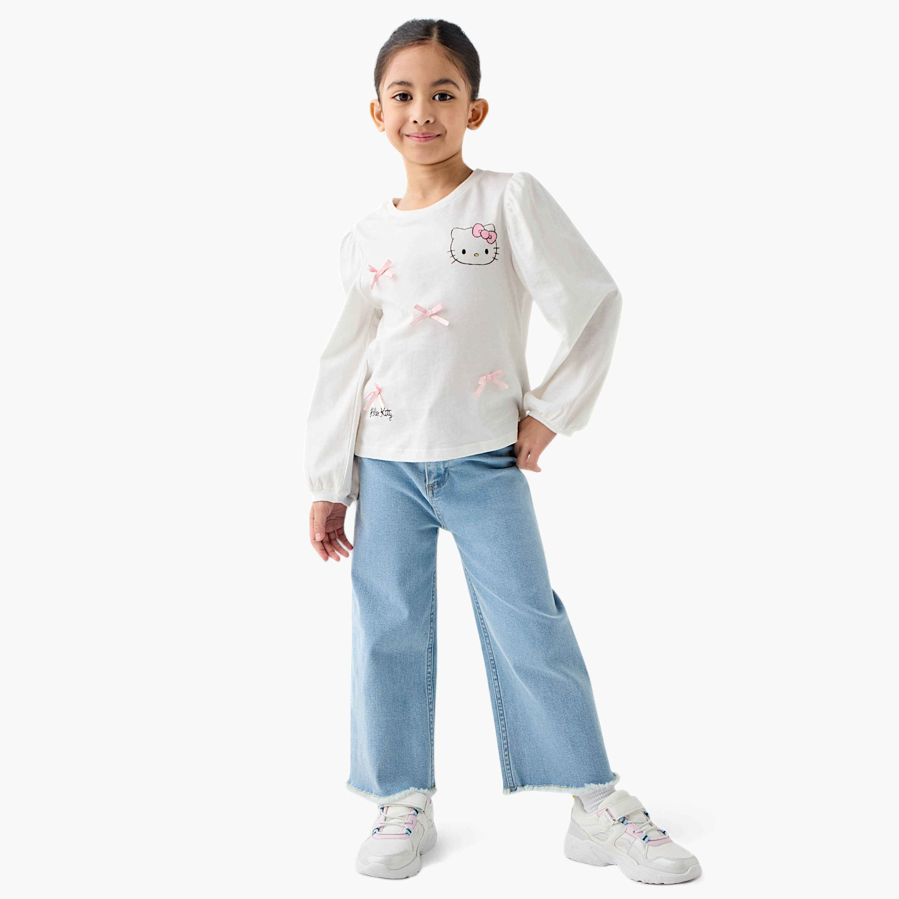 Sanrio Hello Kitty Print T-shirt with Long Sleeves-girls-clothing-tshirts-image-2