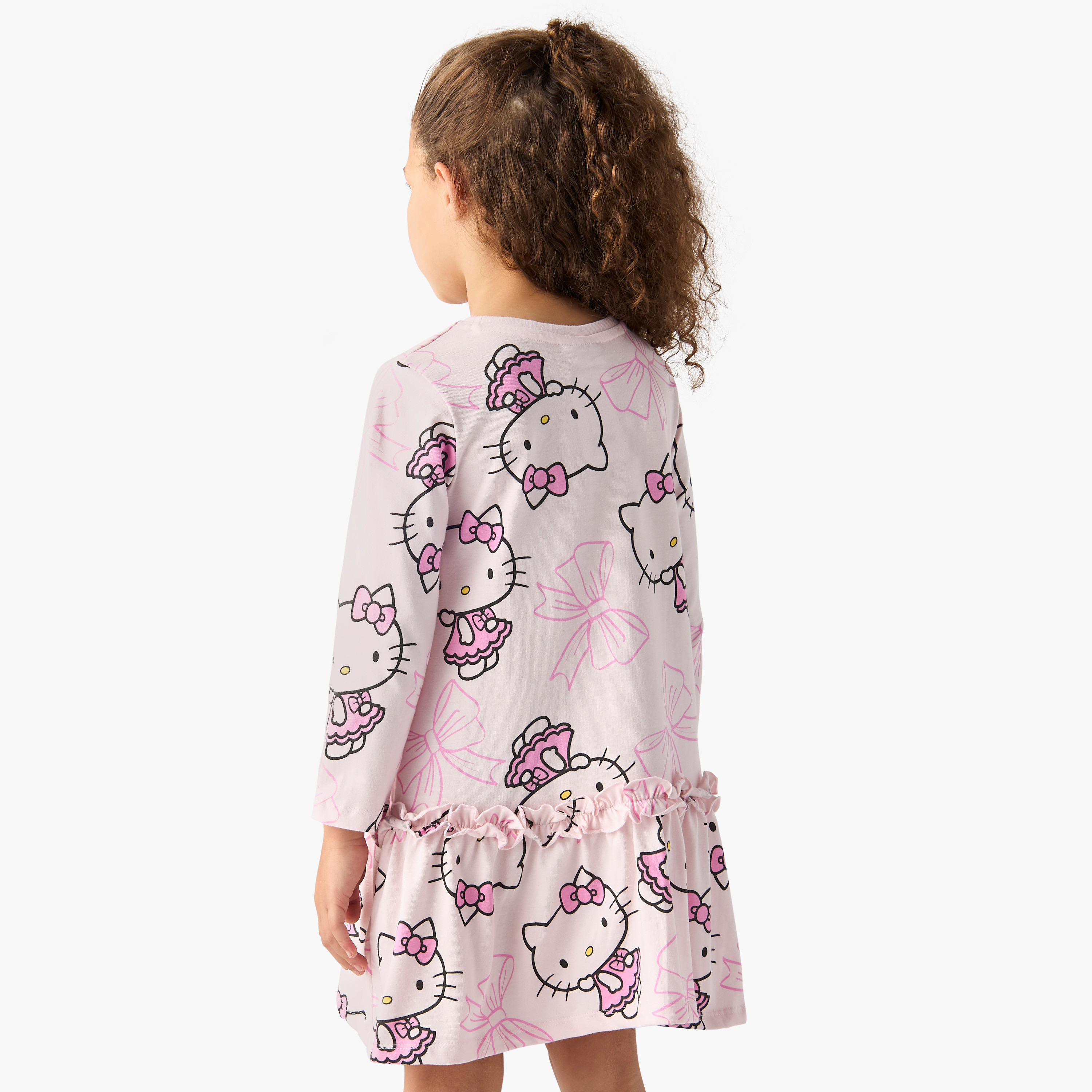 Sanrio All-Over Hello Kitty Print Long Sleeves A-line Dress with Ruffle Detail-girls-clothing-dressesandjumpsuits-image-3