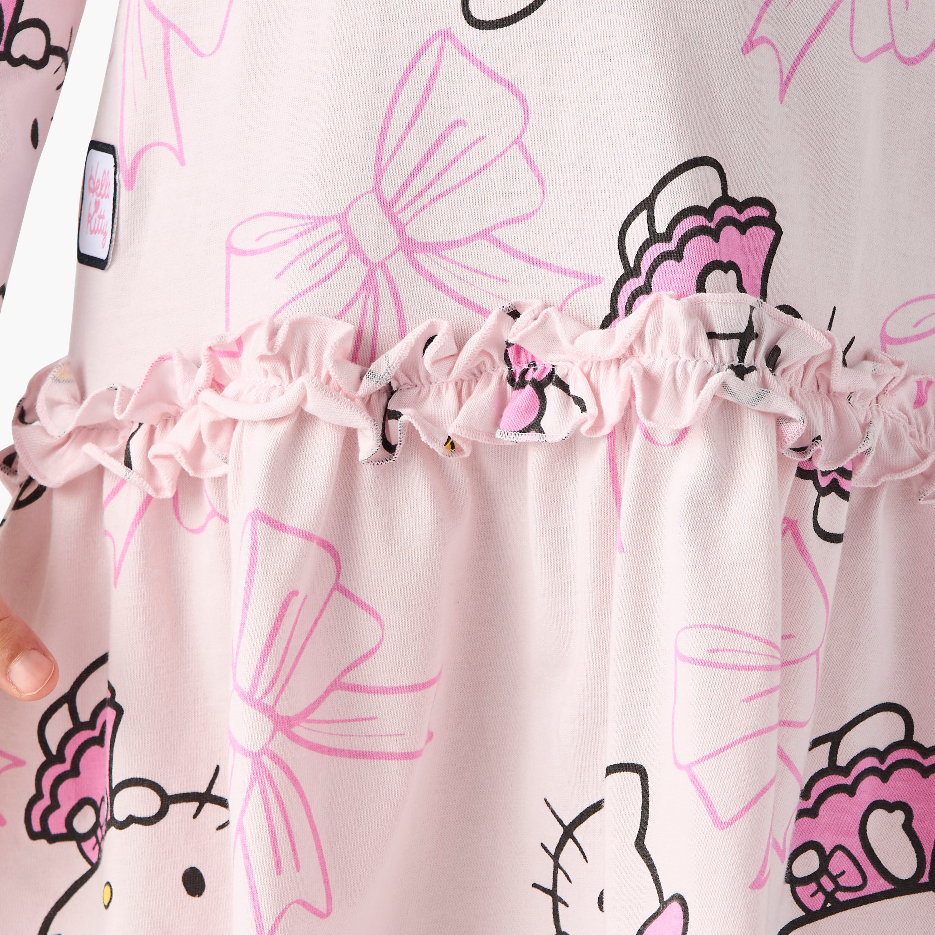 Sanrio All-Over Hello Kitty Print Long Sleeves A-line Dress with Ruffle Detail-girls-clothing-dressesandjumpsuits-image-4