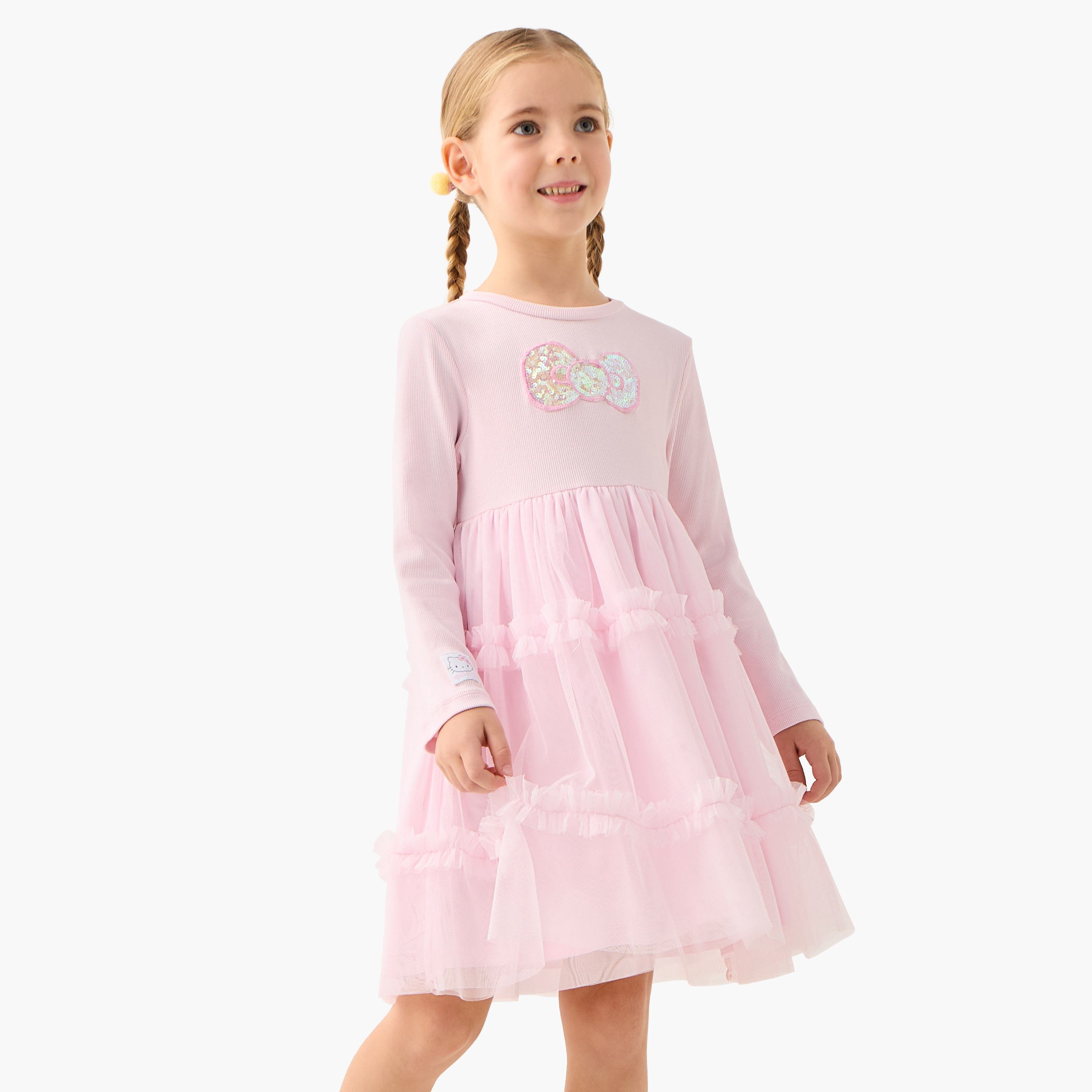 Sanrio Bow Embellished A-line Dress with Ruffle Detail-girls-clothing-dressesandjumpsuits-image-1