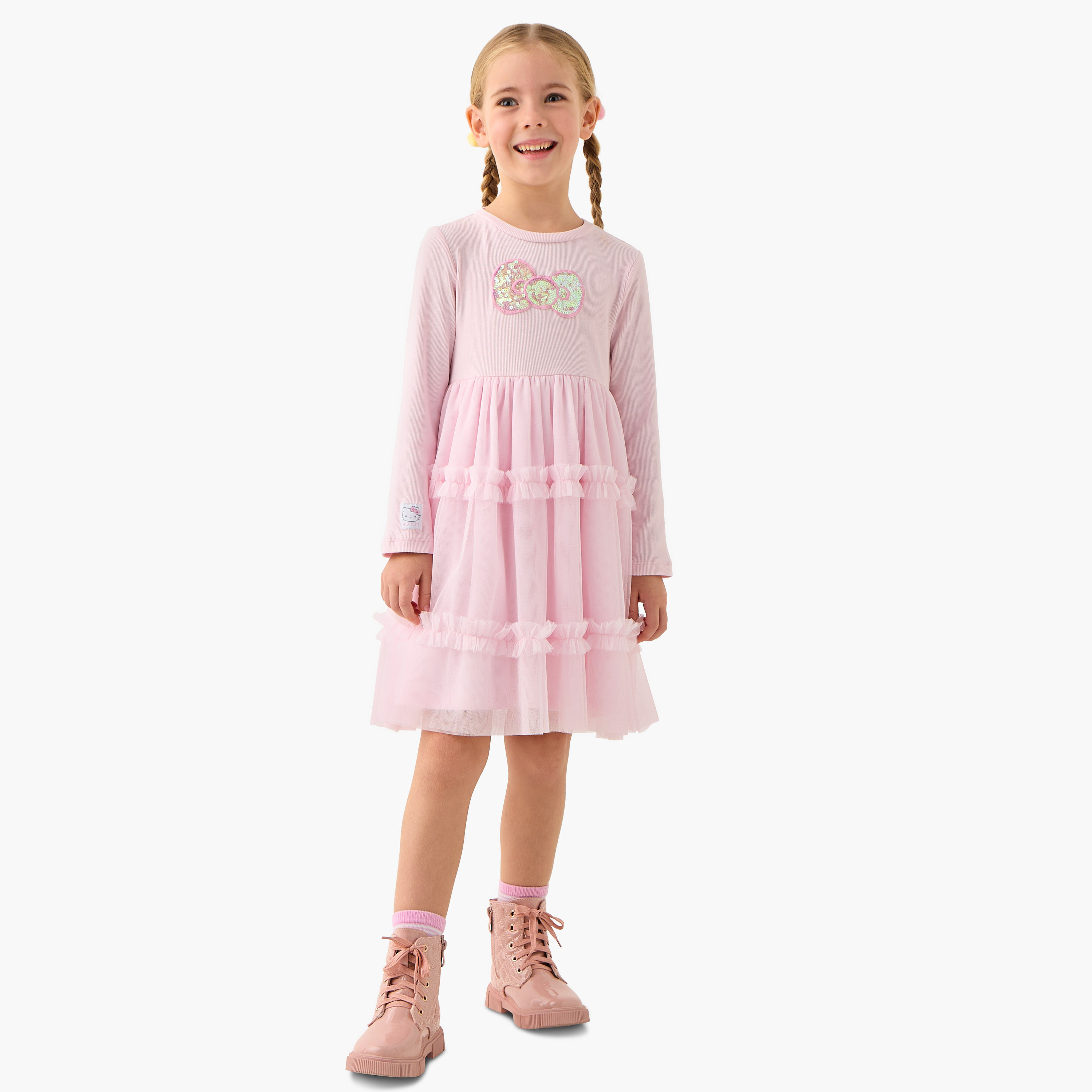 Sanrio Bow Embellished A-line Dress with Ruffle Detail-girls-clothing-dressesandjumpsuits-image-2