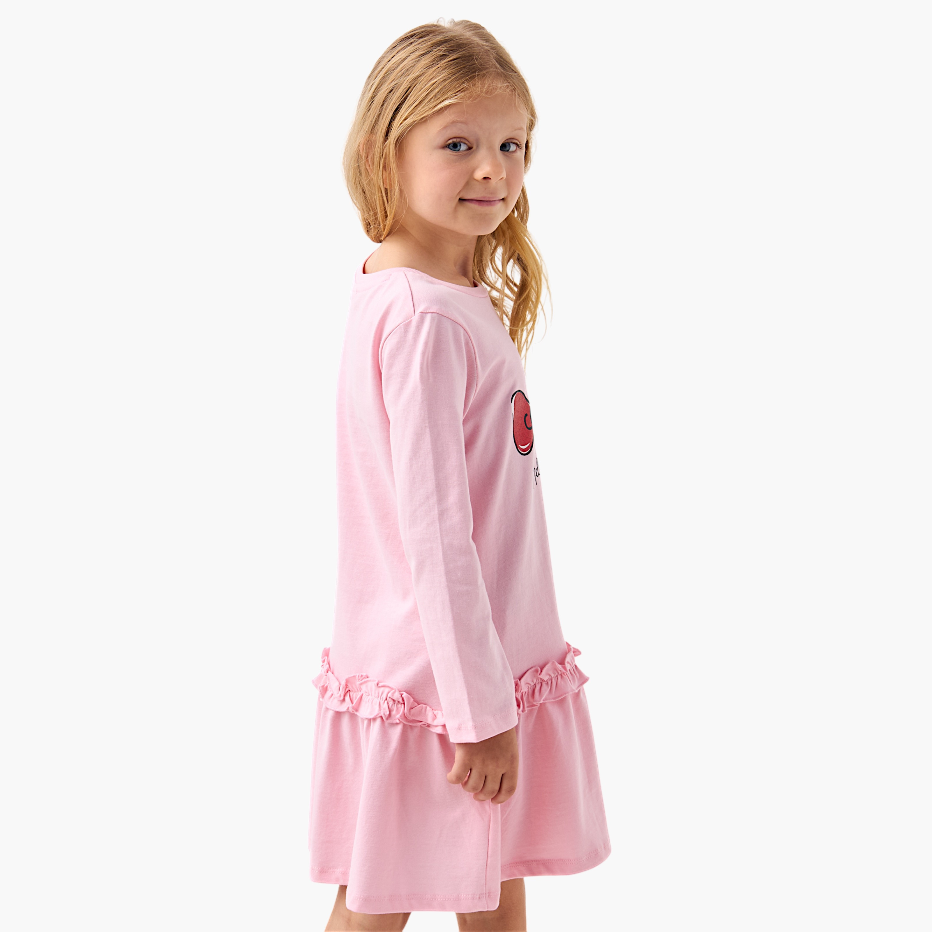 فستان بياقة ضيقة وأكمام طويلة وخصر منسدل وطبعات من سانريو-girls-clothing-dressesandjumpsuits-image-3