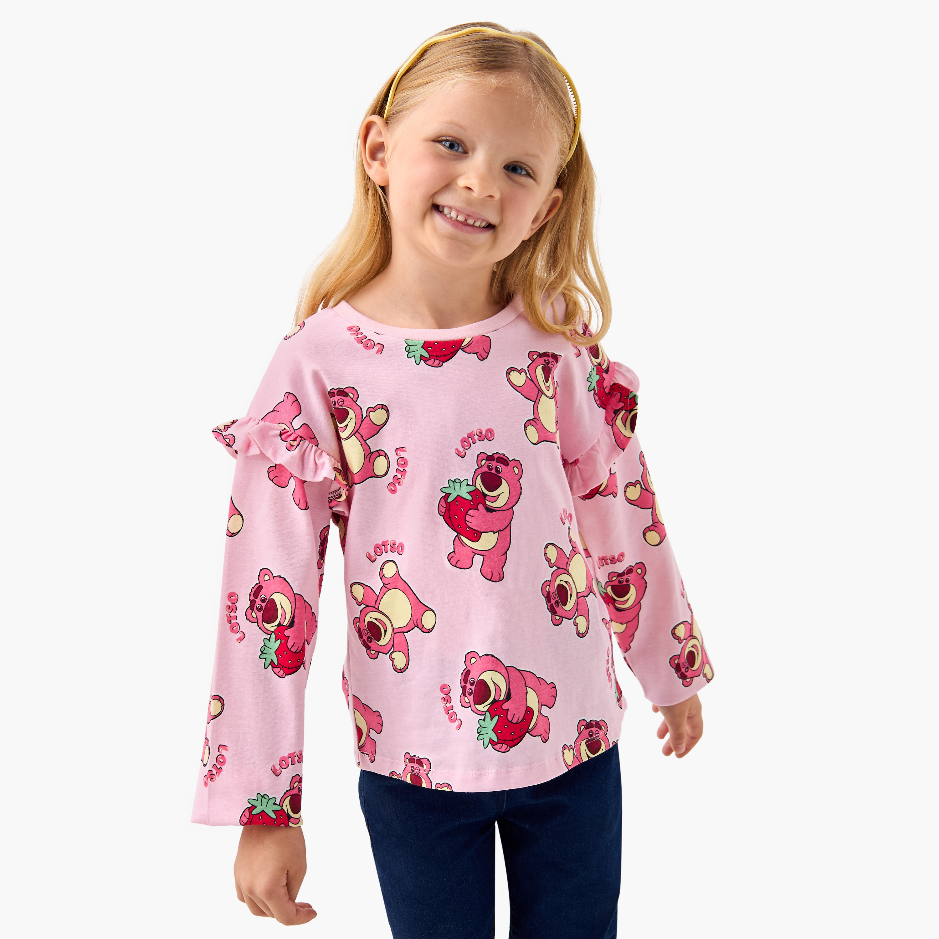 Toy Story Lots-o'-Huggin' Bear Print T-shirt with Crew Neck and Long Sleeves-girls-clothing-tshirts-image-1