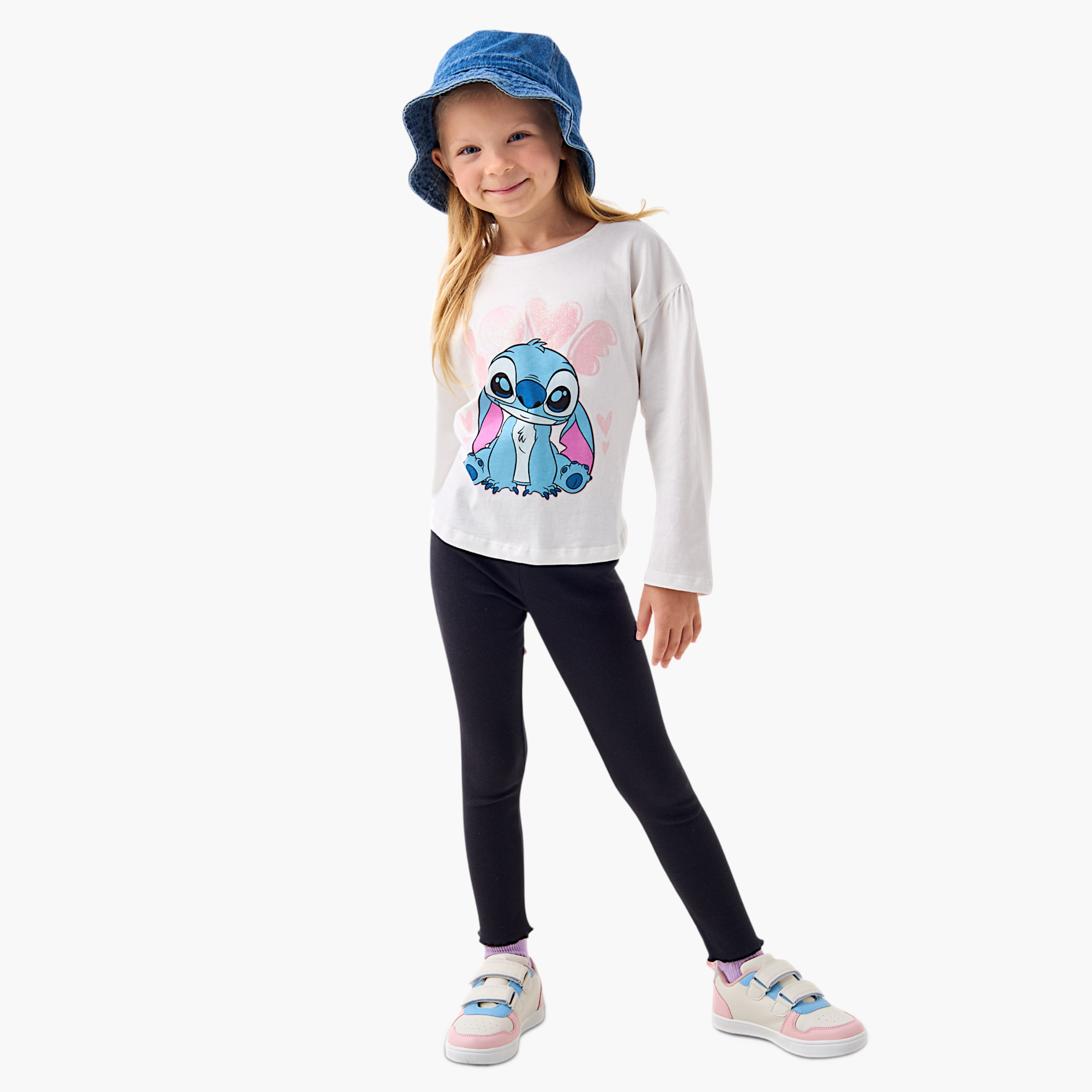 Disney Stitch Print T-shirt with Long Sleeves-girls-clothing-tshirts-image-2