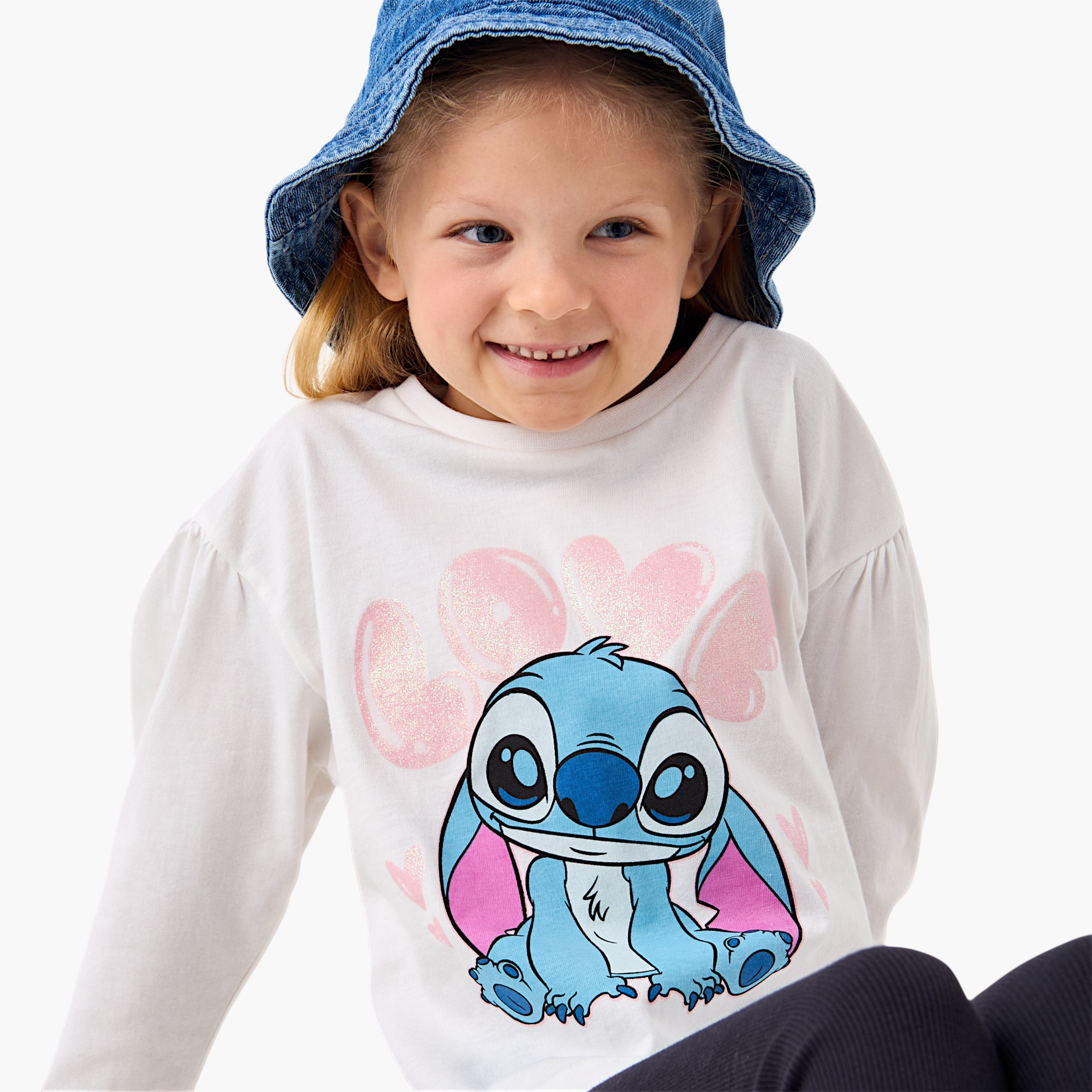 Disney Stitch Print T-shirt with Long Sleeves-girls-clothing-tshirts-image-4