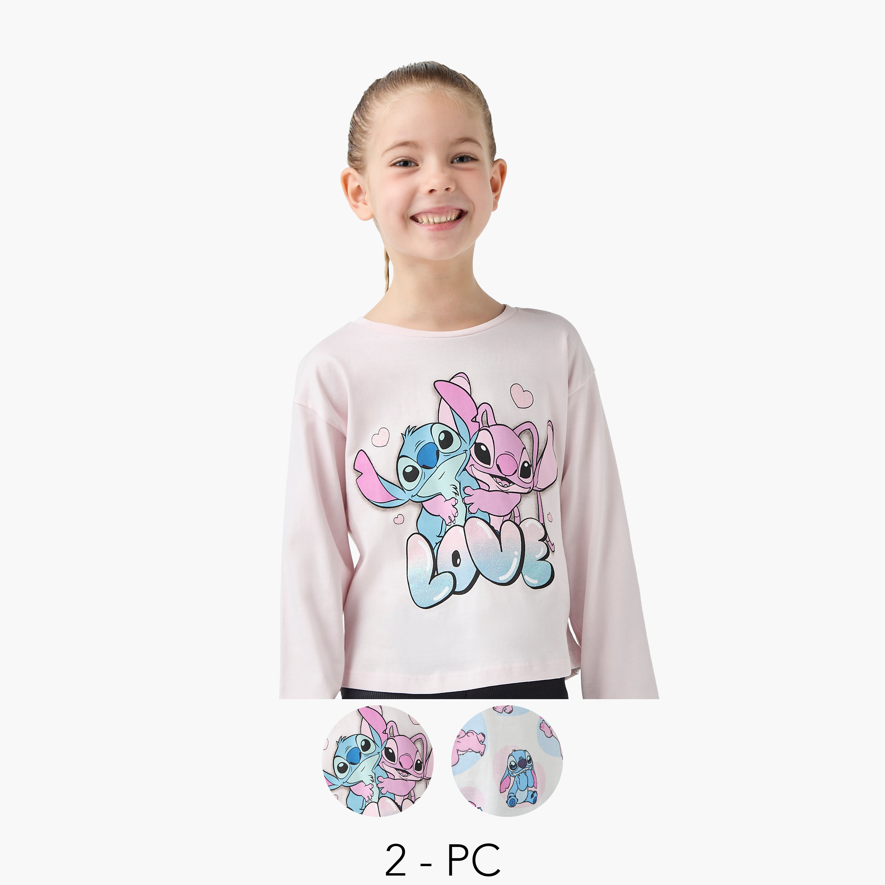 Disney Lilo and Stitch Print T-shirt with Long Sleeves - Set of 2-girls-clothing-multipacks-image-1