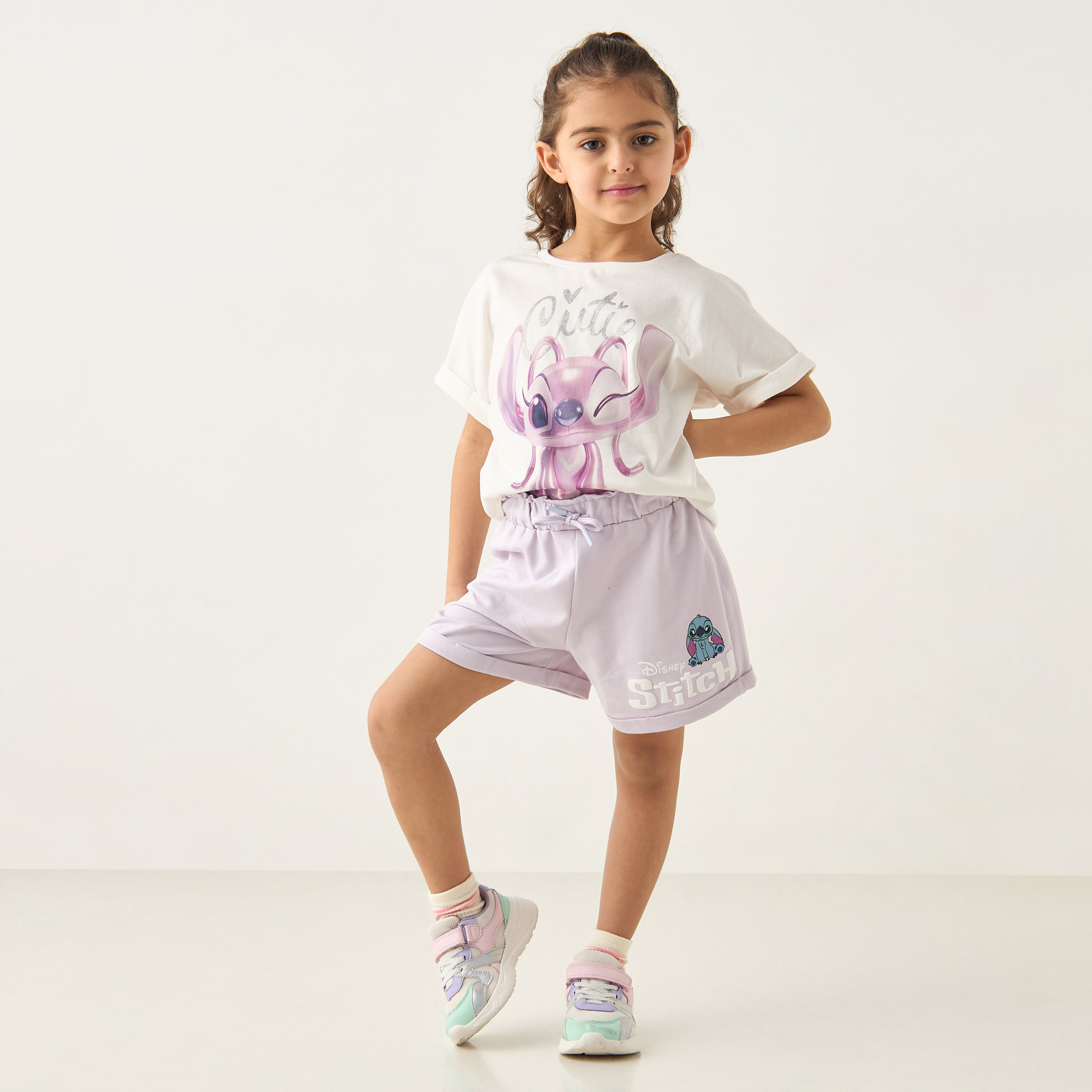 Disney Lilo and Stitch Print Shorts with Elasticated Waistband-baby-girls-clothing-bottoms-shorts-image-2