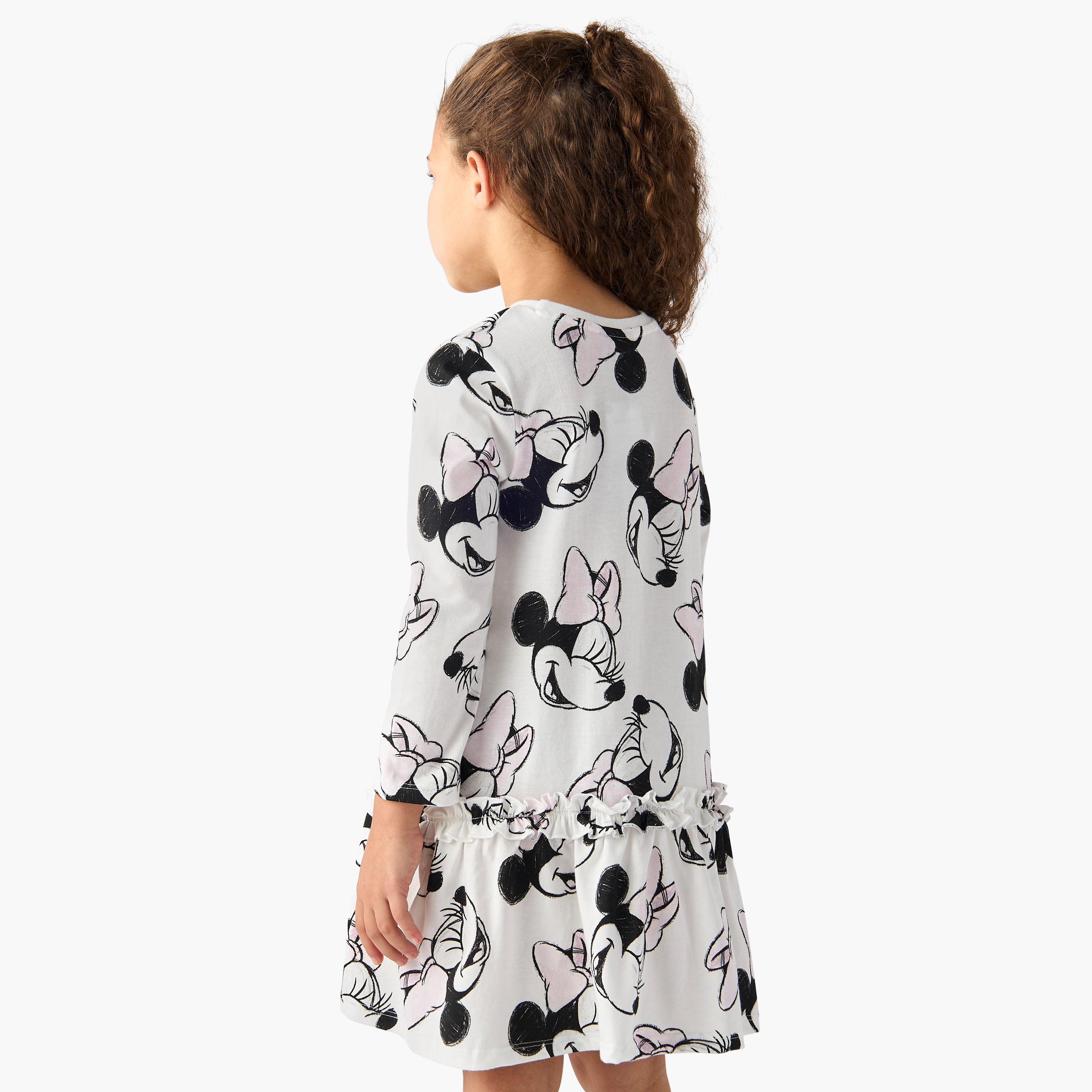 فستان إيه لاين بأكمام طويلة وكشكش وطبعات ميني ماوس من ديزني-girls-clothing-dressesandjumpsuits-image-3