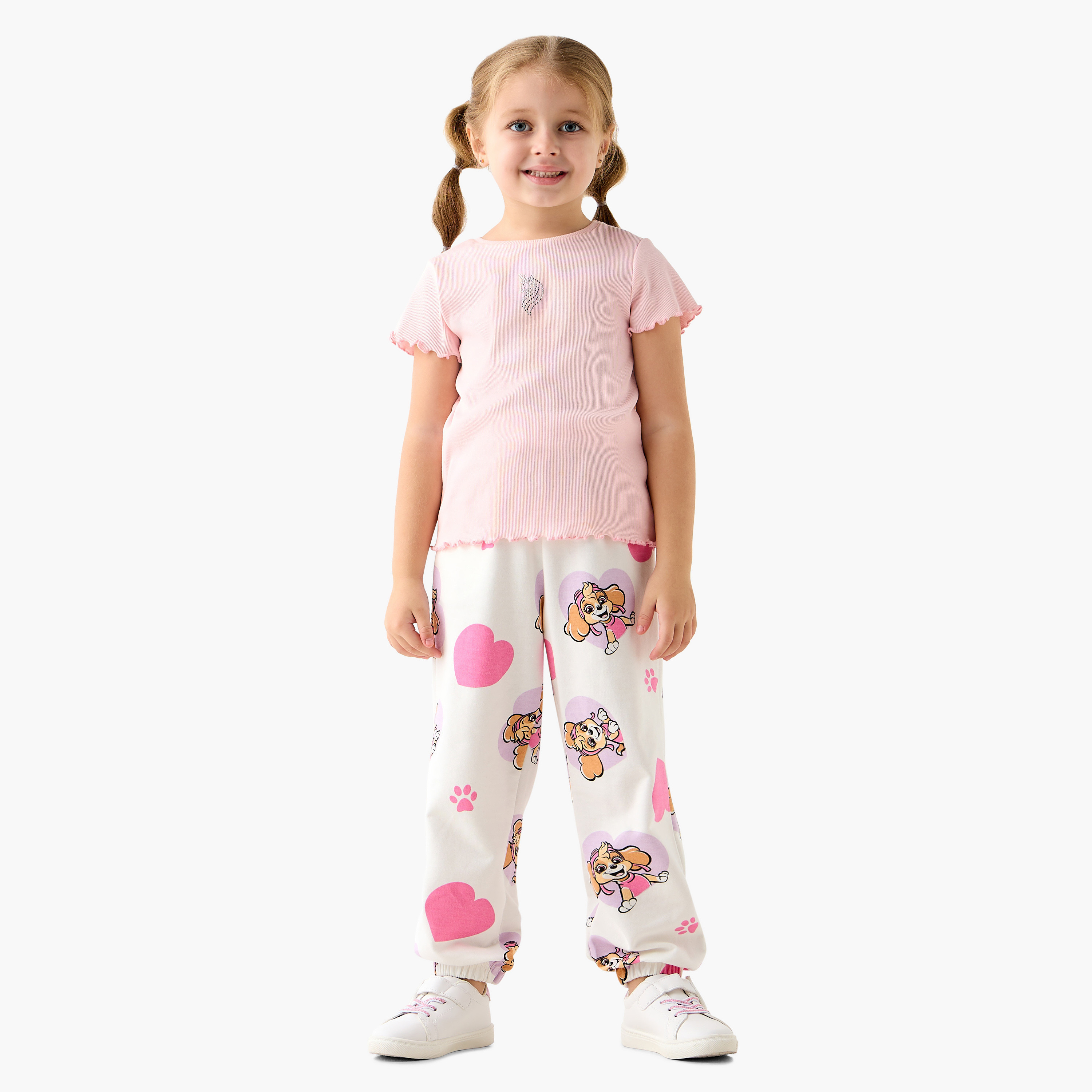 Skye Print Joggers with Bow Detail and Elasticated Waistband-baby-girls-clothing-bottoms-joggersandtrackpants-image-2