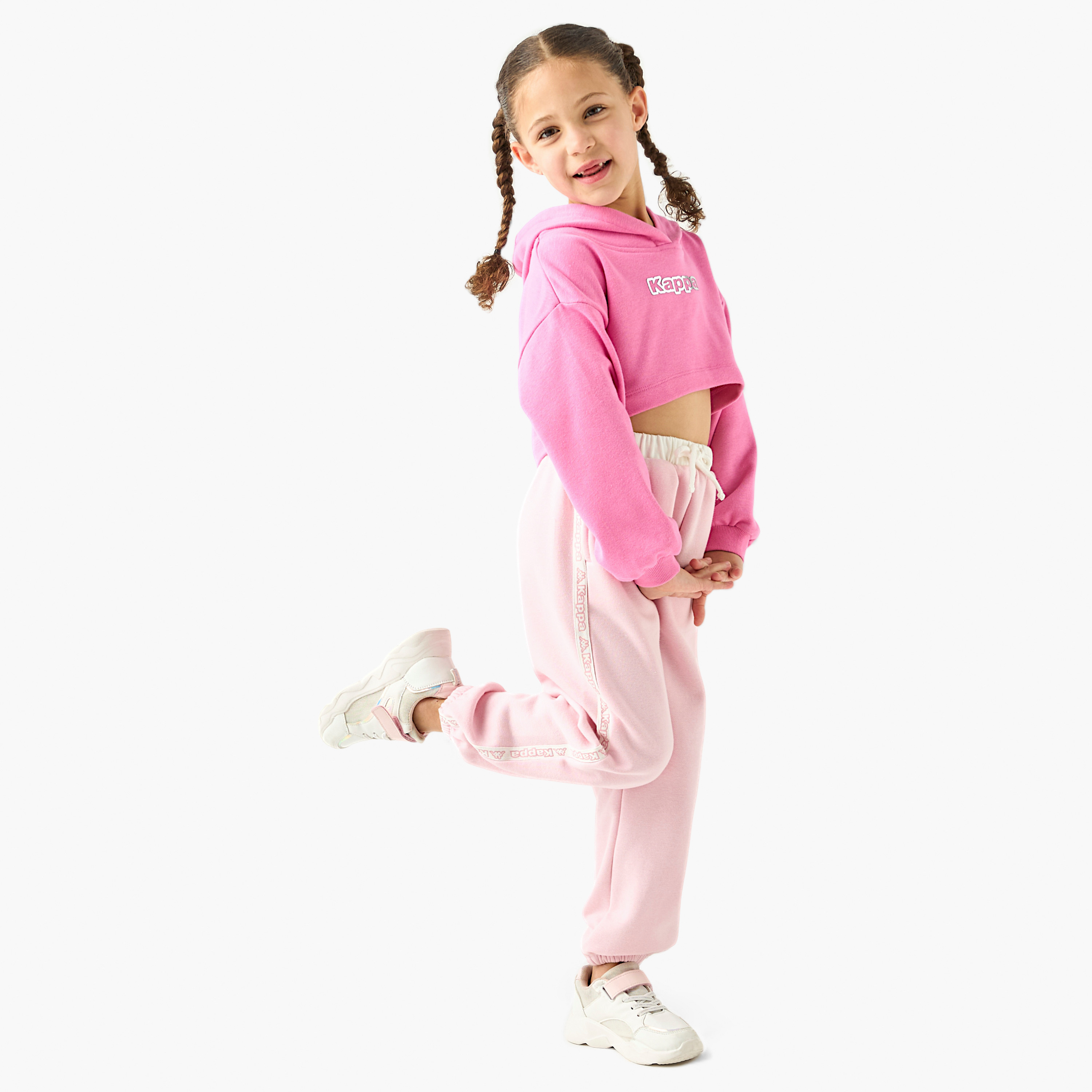 Kappa Logo Detail Cropped Hoodie T-shirt with Long Sleeves-sports-girls-clothing-tops-image-2