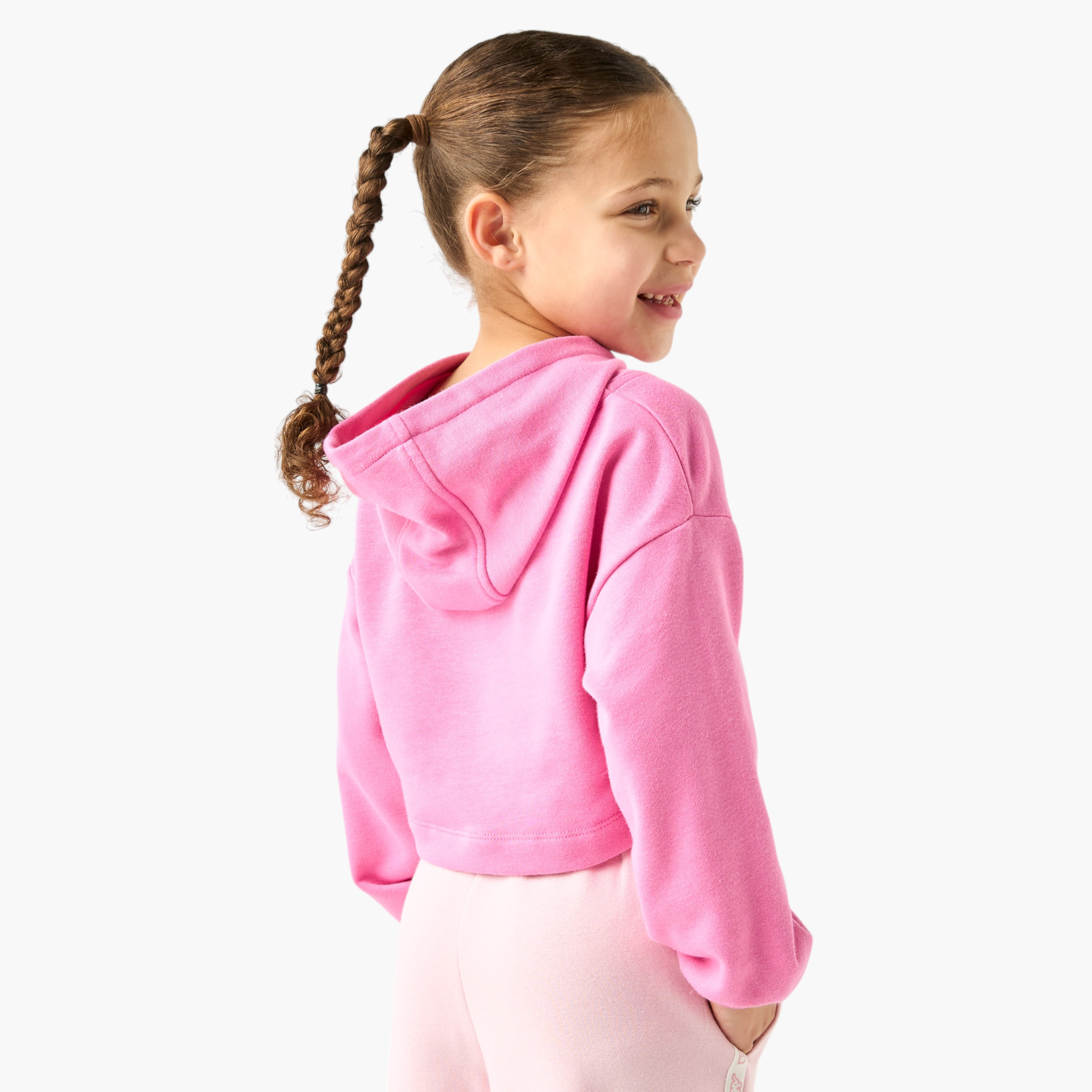 Kappa Logo Detail Cropped Hoodie T-shirt with Long Sleeves-sports-girls-clothing-tops-image-3