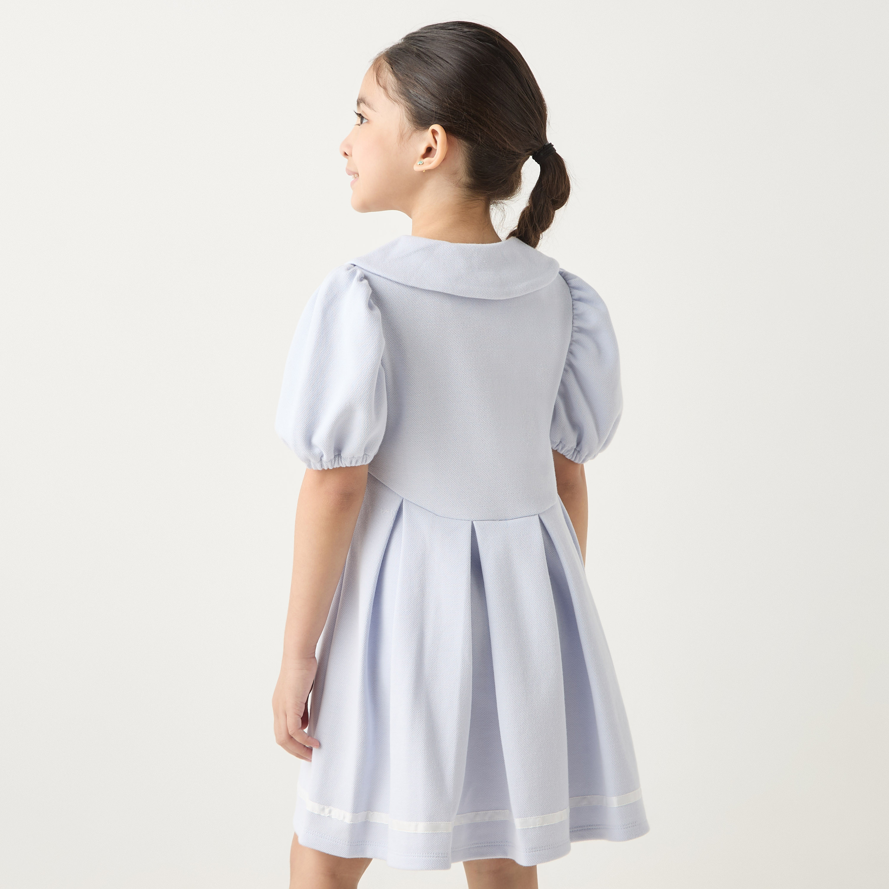 Kappa Solid Shirt Dress with Puff Sleeves and Pleat Detail-girls-clothing-dressesandjumpsuits-image-3