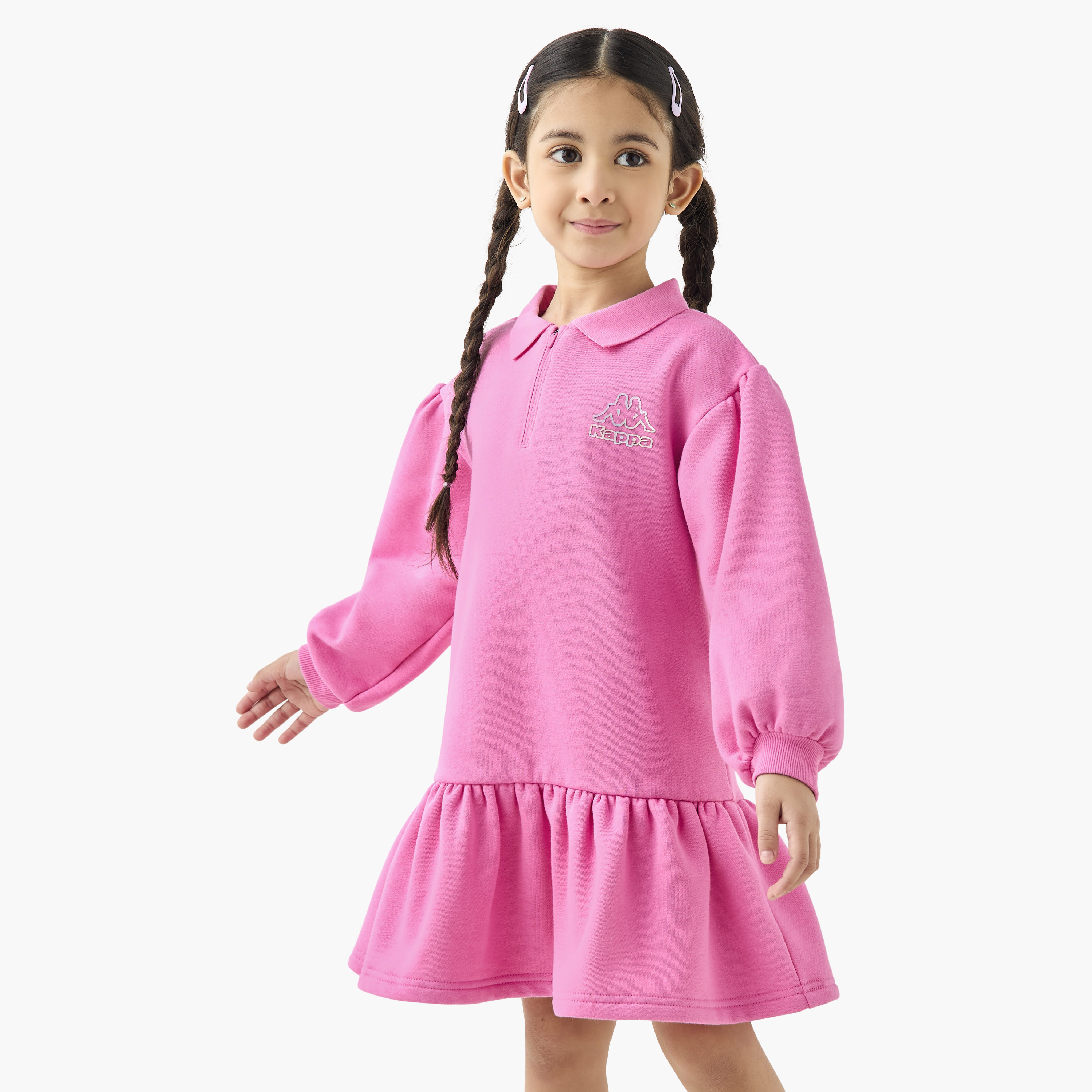 Kappa Logo Detail Polo Dress with Long Sleeves and Flounce Hem-girls-clothing-dressesandjumpsuits-image-1