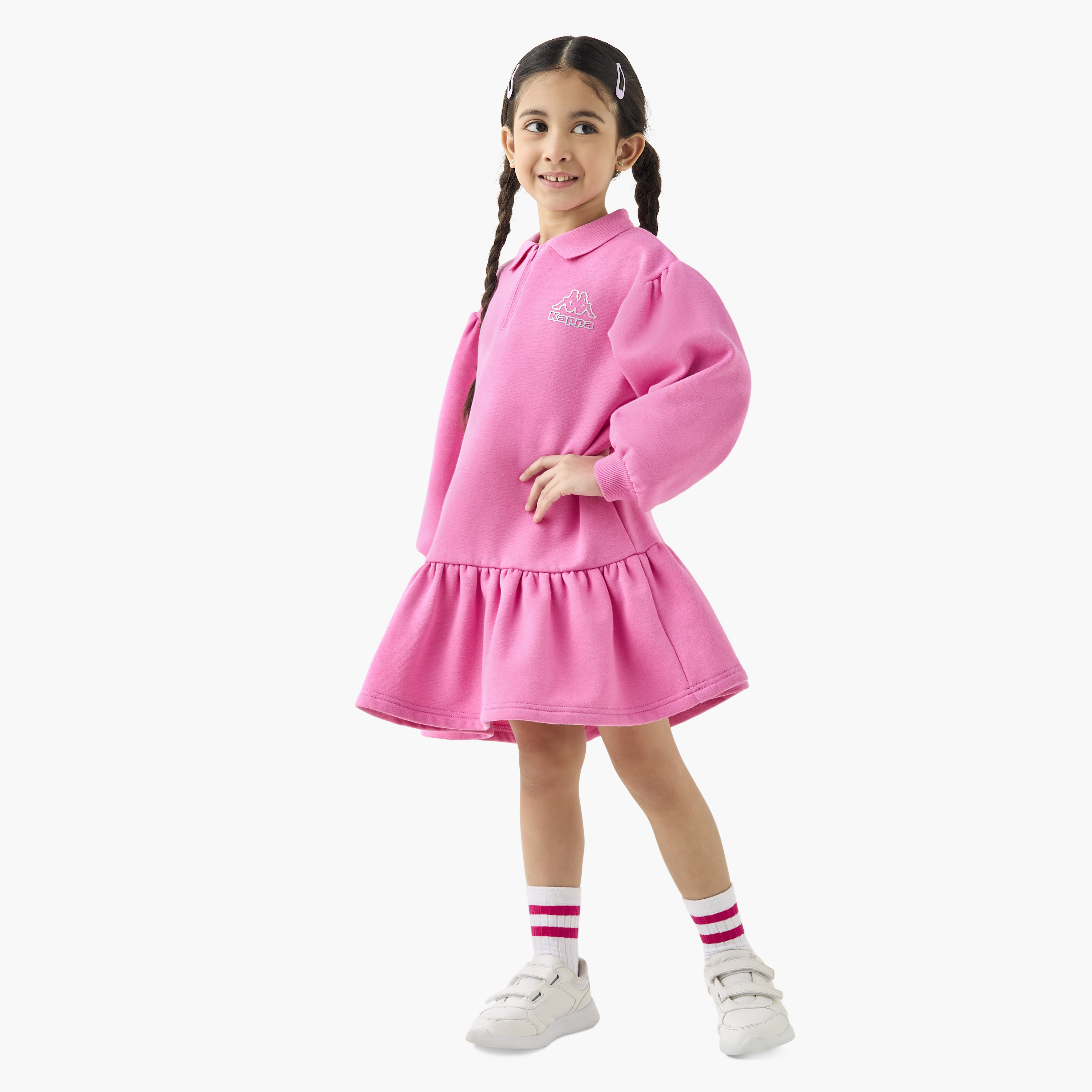 Kappa Logo Detail Polo Dress with Long Sleeves and Flounce Hem-girls-clothing-dressesandjumpsuits-image-2