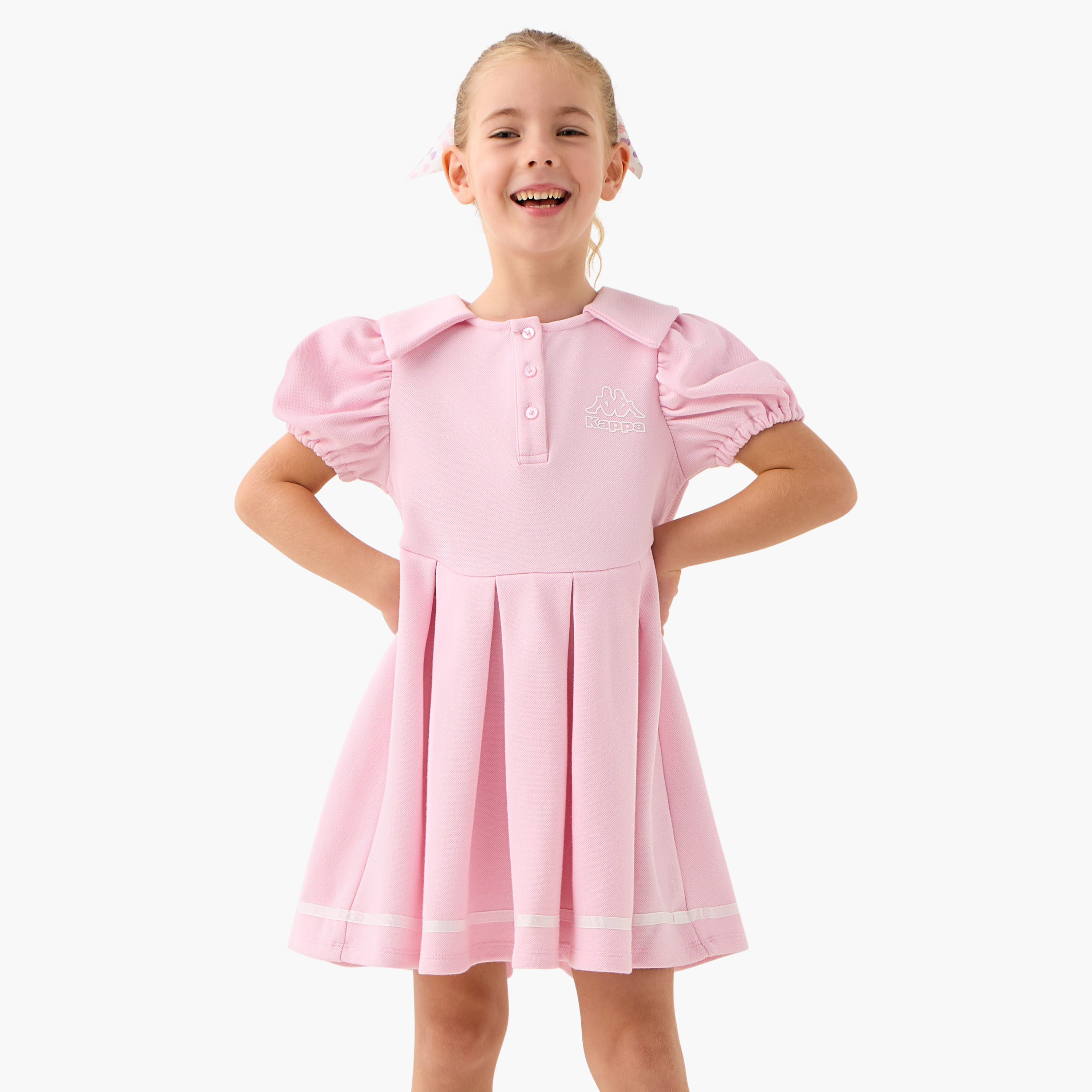 فستان بولو بأكمام منفوخة وزر إغلاق وطبعات شعار وثنيات من كابا-girls-clothing-dressesandjumpsuits-image-1