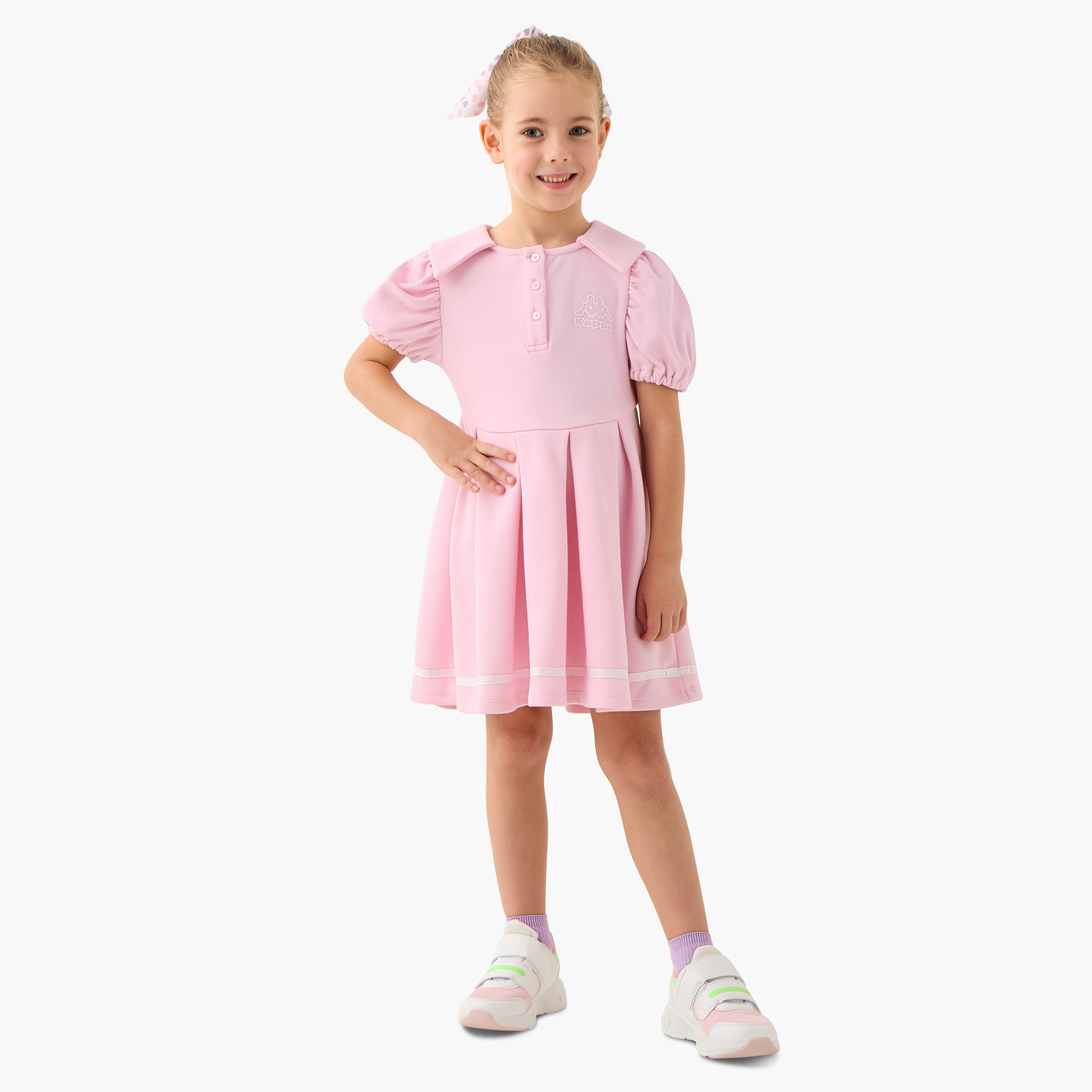 فستان بولو بأكمام منفوخة وزر إغلاق وطبعات شعار وثنيات من كابا-girls-clothing-dressesandjumpsuits-image-2
