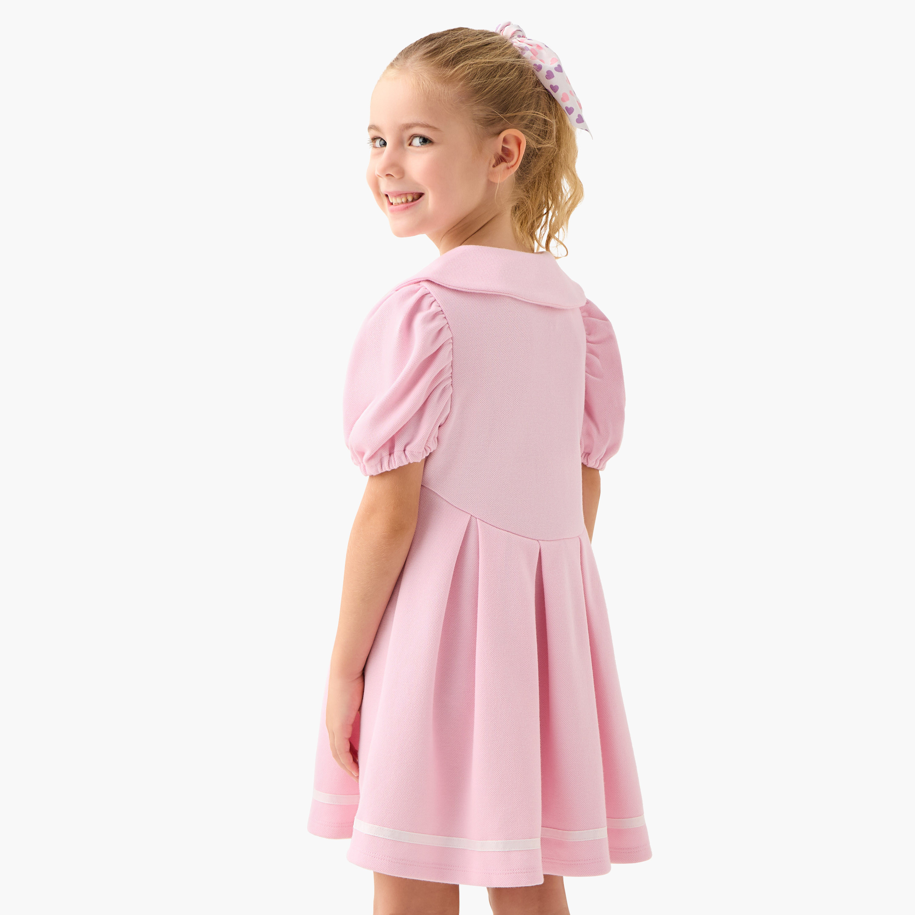 فستان بولو بأكمام منفوخة وزر إغلاق وطبعات شعار وثنيات من كابا-girls-clothing-dressesandjumpsuits-image-3