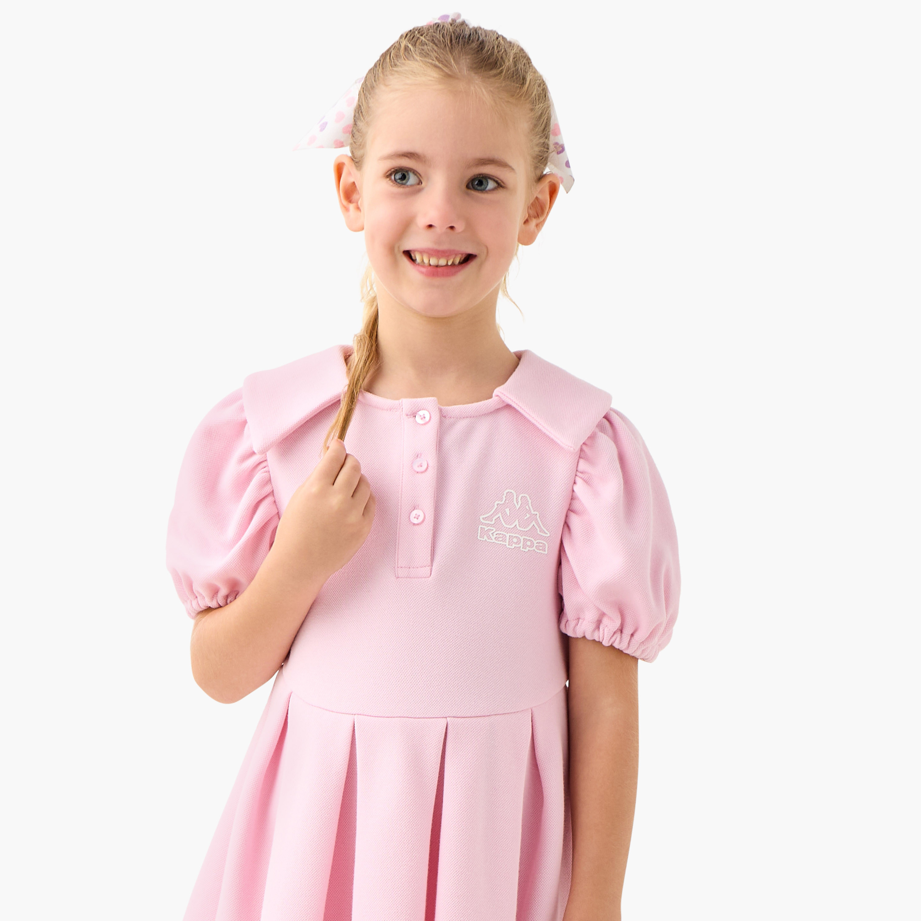 فستان بولو بأكمام منفوخة وزر إغلاق وطبعات شعار وثنيات من كابا-girls-clothing-dressesandjumpsuits-image-4