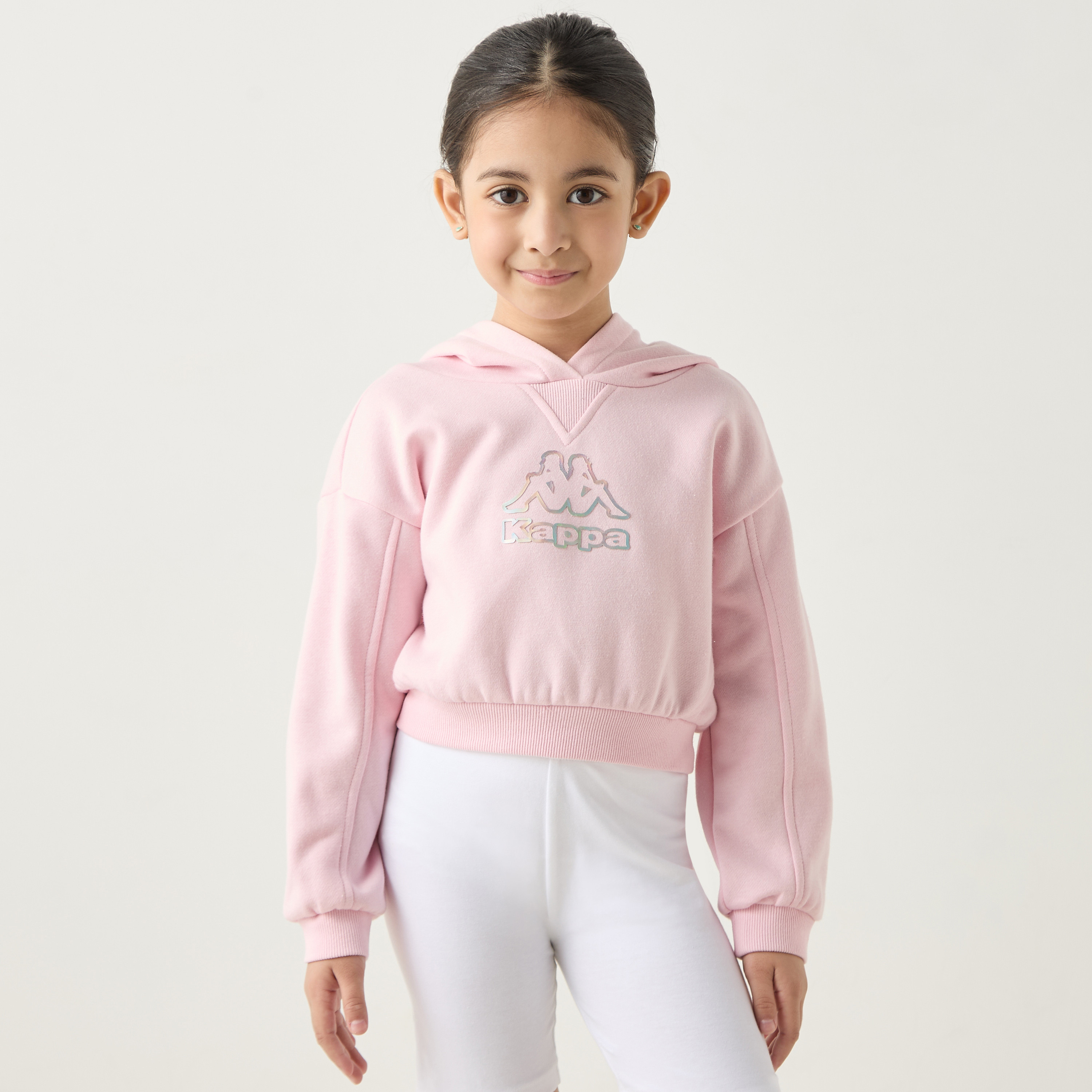 Kappa Logo Print Hooded Sweatshirt with Long Sleeves-girls-clothing-sweatshirts-image-1