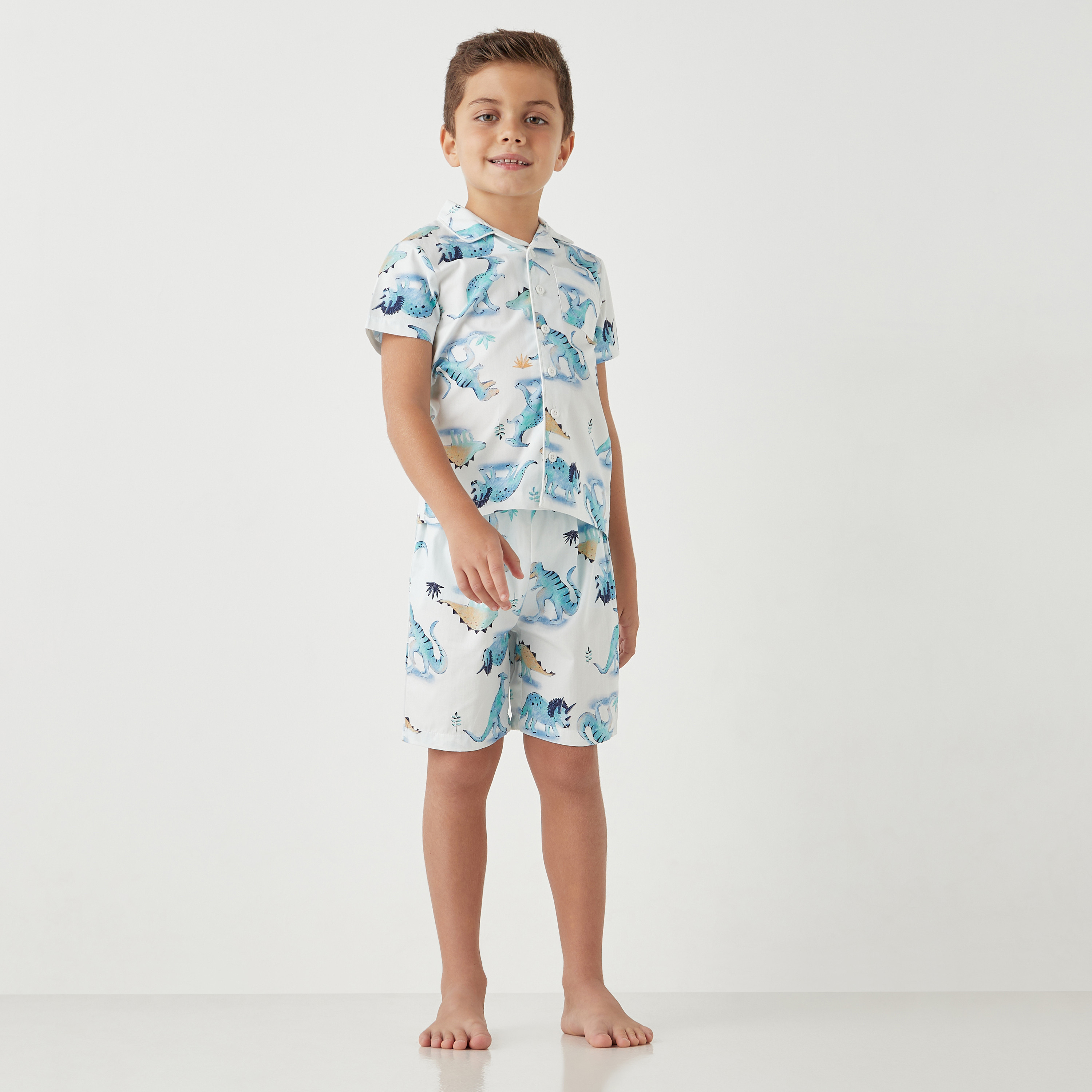 Juniors Dinosaur Print Shirt and Shorts Set-boys-clothing-nightwear-image-1