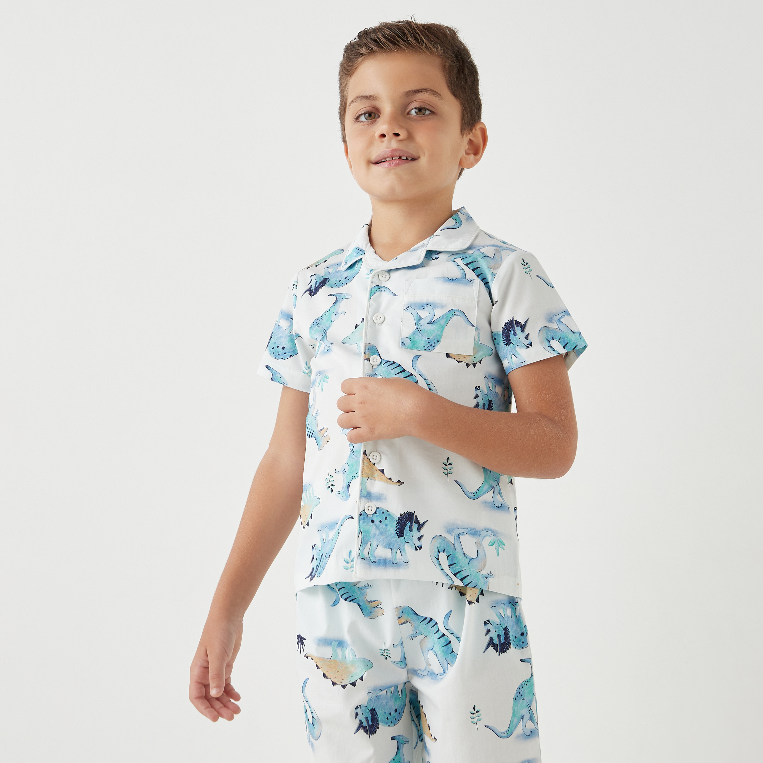 Juniors Dinosaur Print Shirt and Shorts Set-boys-clothing-nightwear-image-2