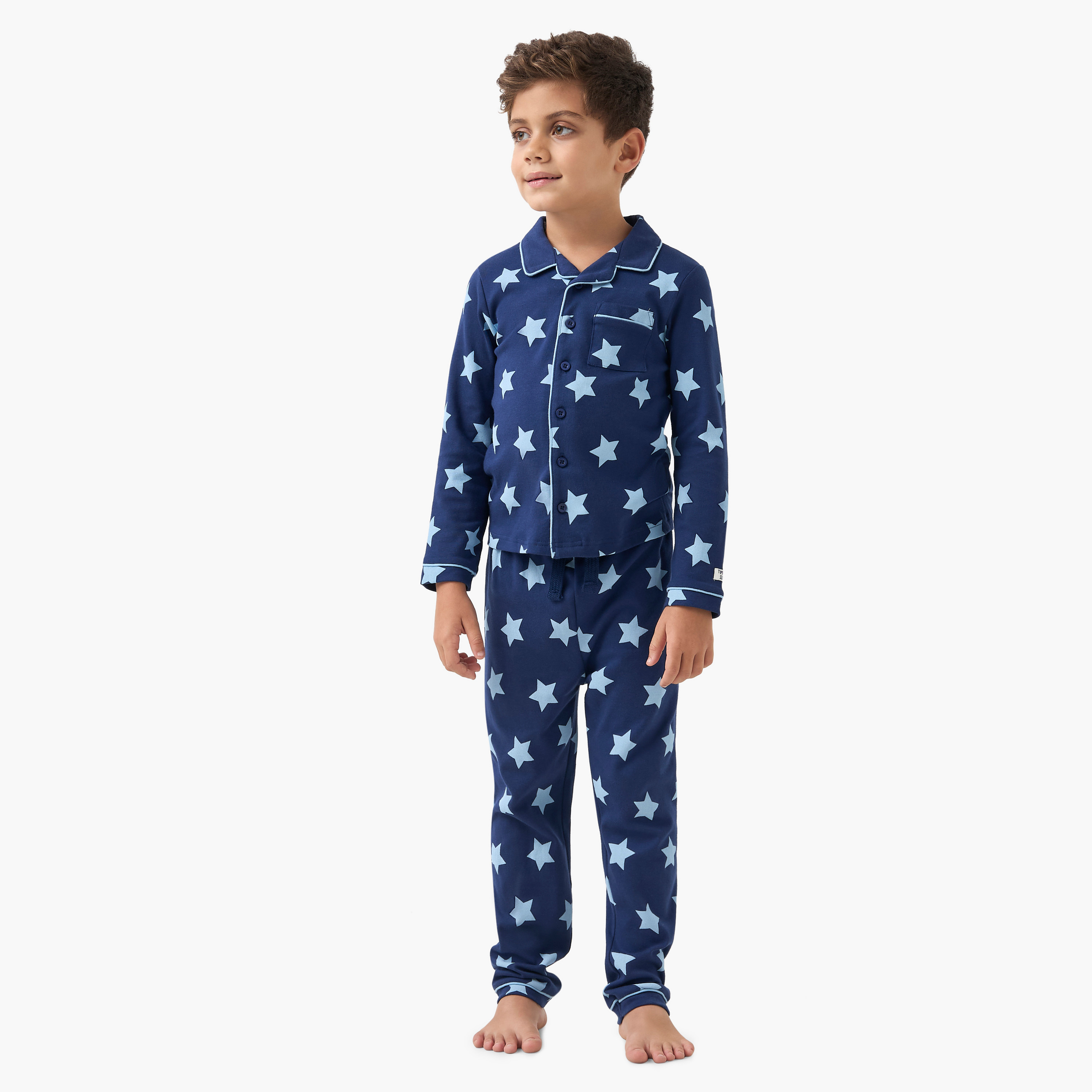 Juniors All-Over Star Print Long Sleeves Shirt and Pyjama Set-boys-clothing-nightwear-image-1