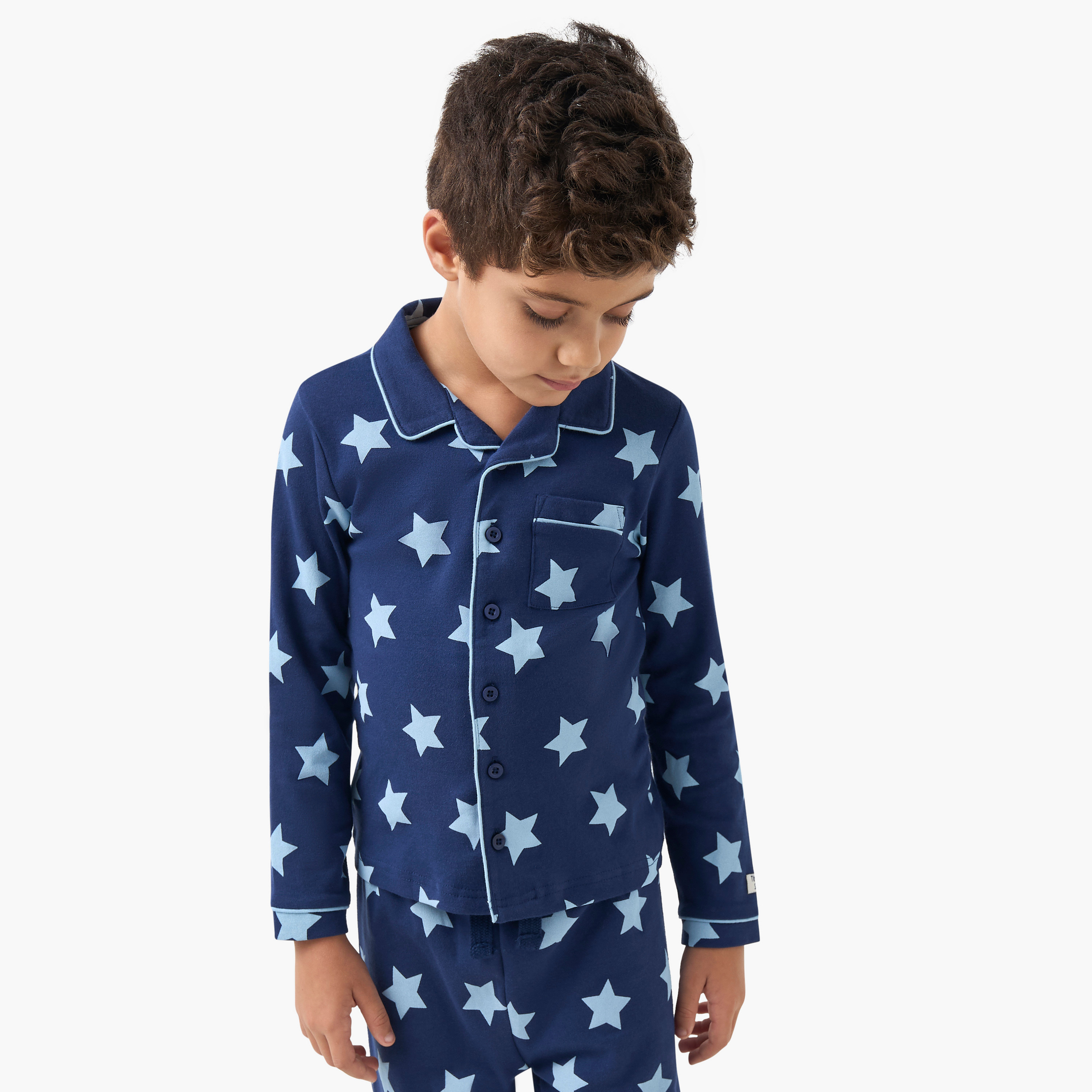 Juniors All-Over Star Print Long Sleeves Shirt and Pyjama Set-boys-clothing-nightwear-image-2
