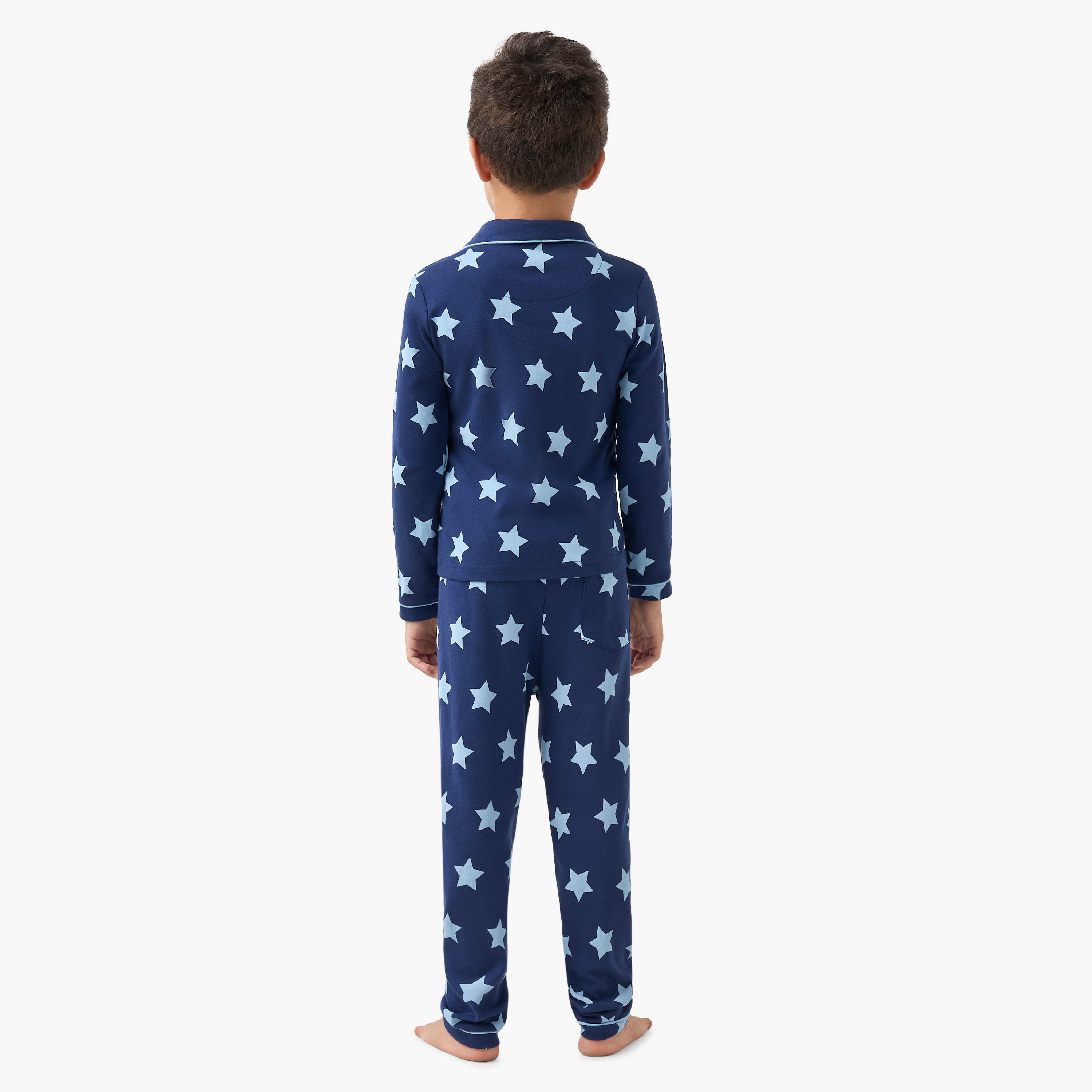 Juniors All-Over Star Print Long Sleeves Shirt and Pyjama Set-boys-clothing-nightwear-image-4