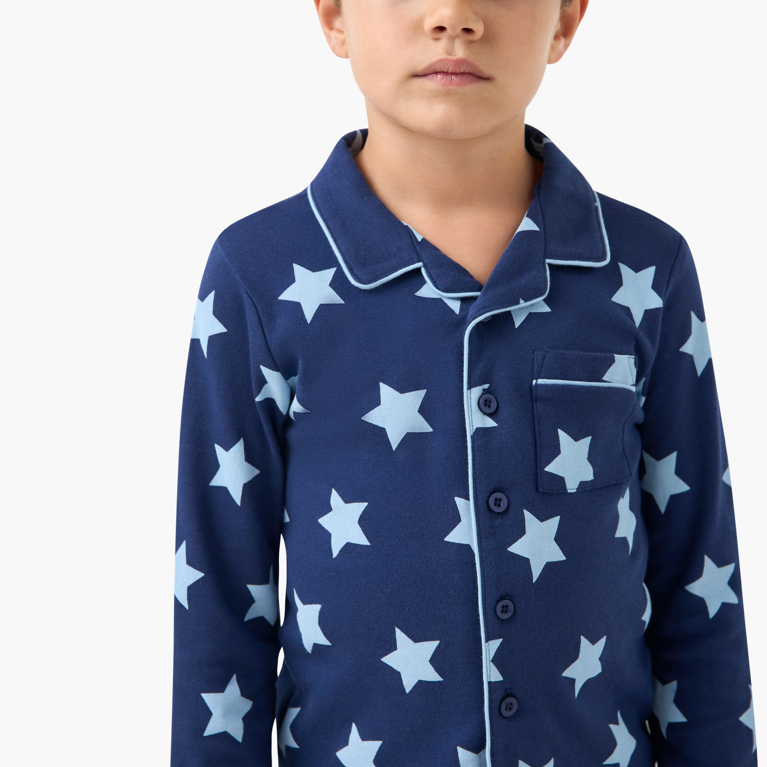 Juniors All-Over Star Print Long Sleeves Shirt and Pyjama Set-boys-clothing-nightwear-image-5