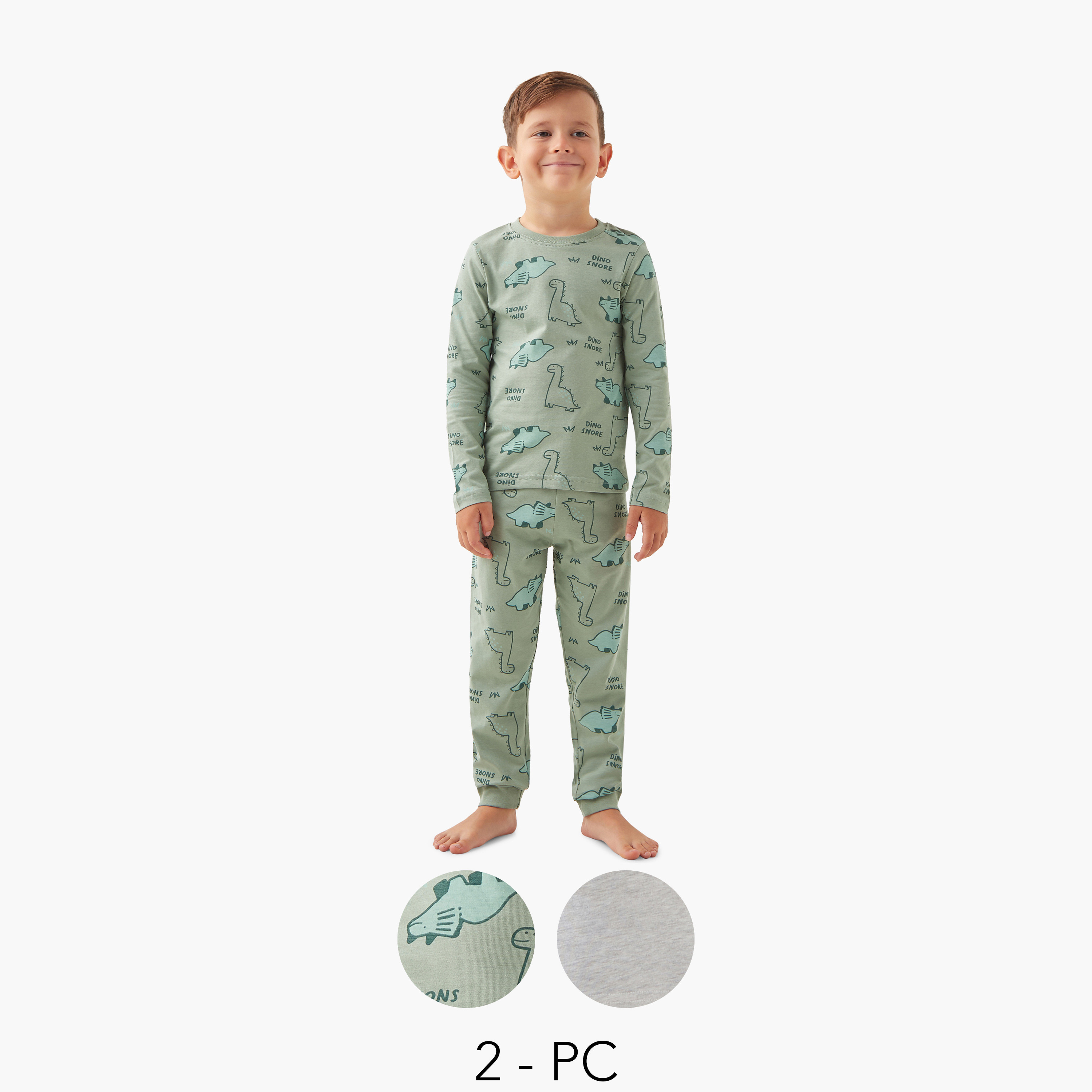 بنطلون بيجاما وتيشيرت بأكمام طويلة وطبعات ديناصور من جونيورز - مجموعة من طقمين-boys-clothing-nightwear-image-1