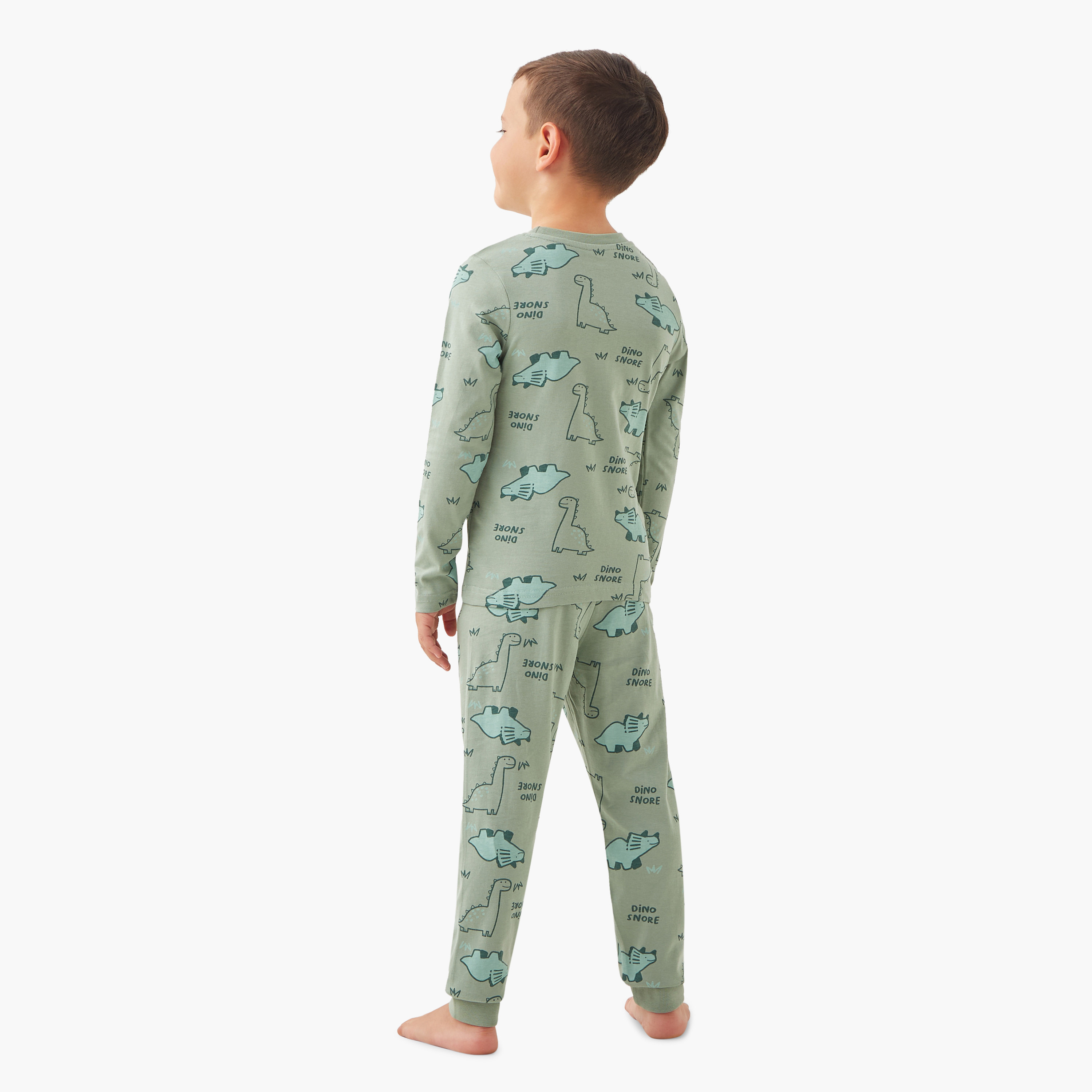 بنطلون بيجاما وتيشيرت بأكمام طويلة وطبعات ديناصور من جونيورز - مجموعة من طقمين-boys-clothing-nightwear-image-3