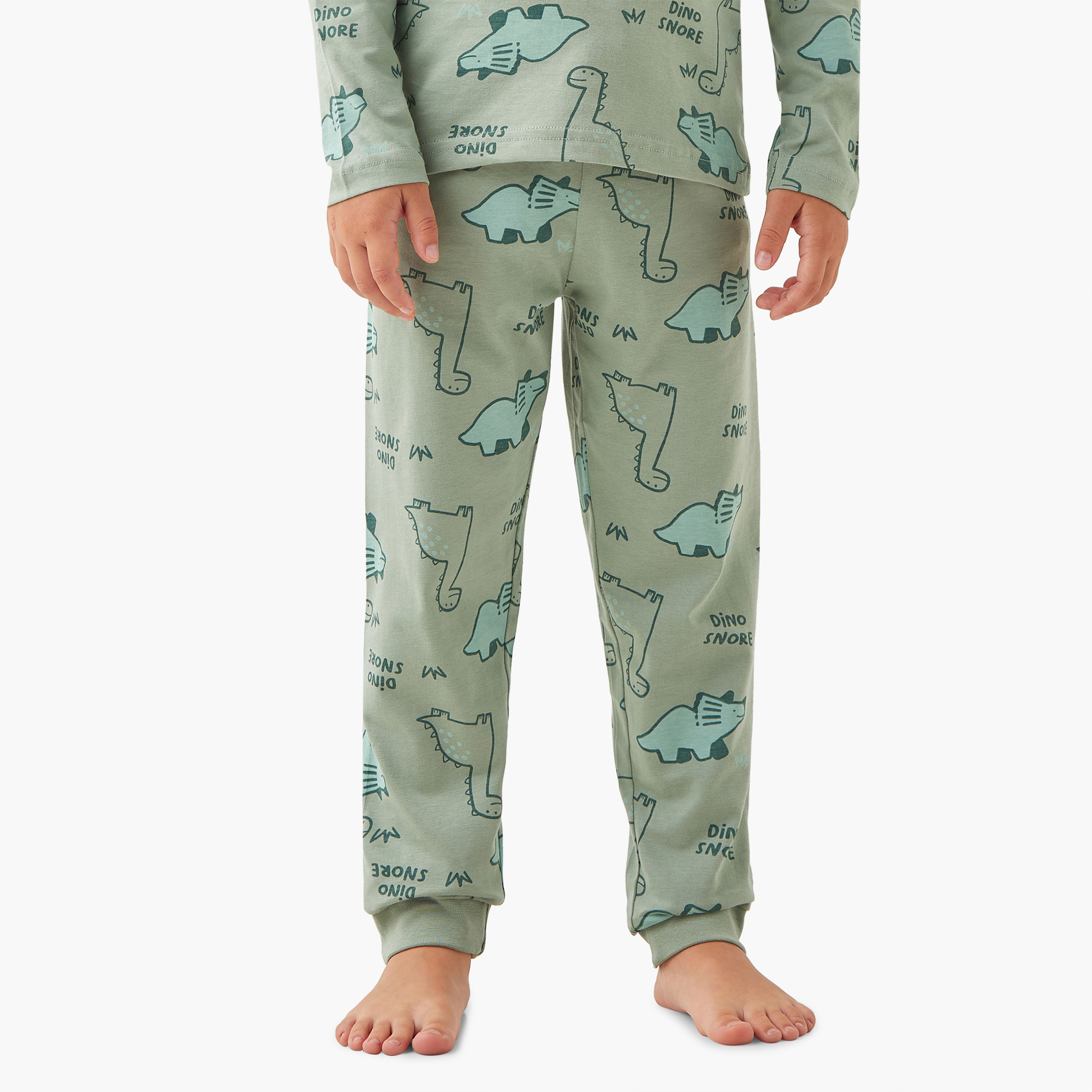 بنطلون بيجاما وتيشيرت بأكمام طويلة وطبعات ديناصور من جونيورز - مجموعة من طقمين-boys-clothing-nightwear-image-5