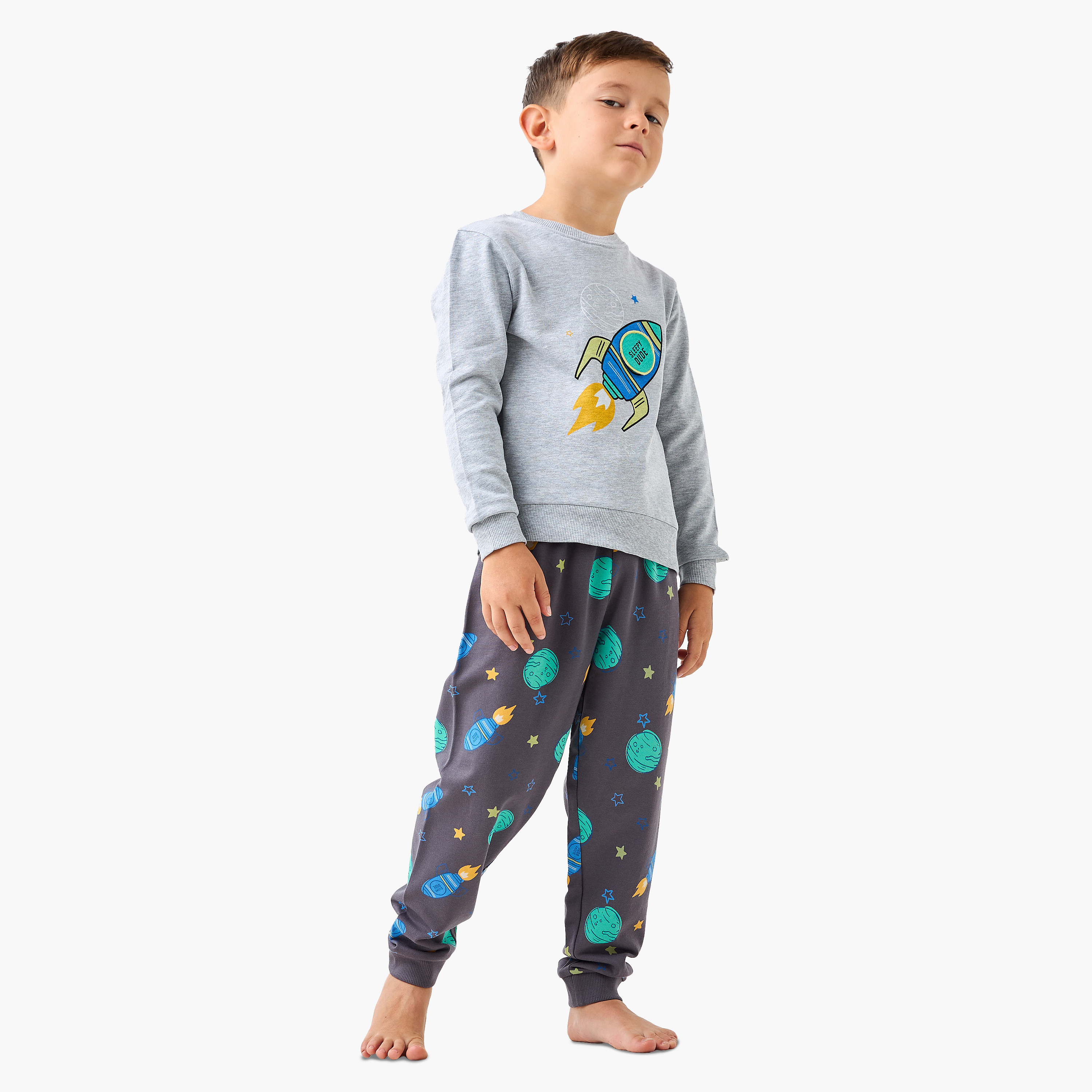 Buy Juniors Space Print T shirt and Pyjama Set Online Babyshop UAE