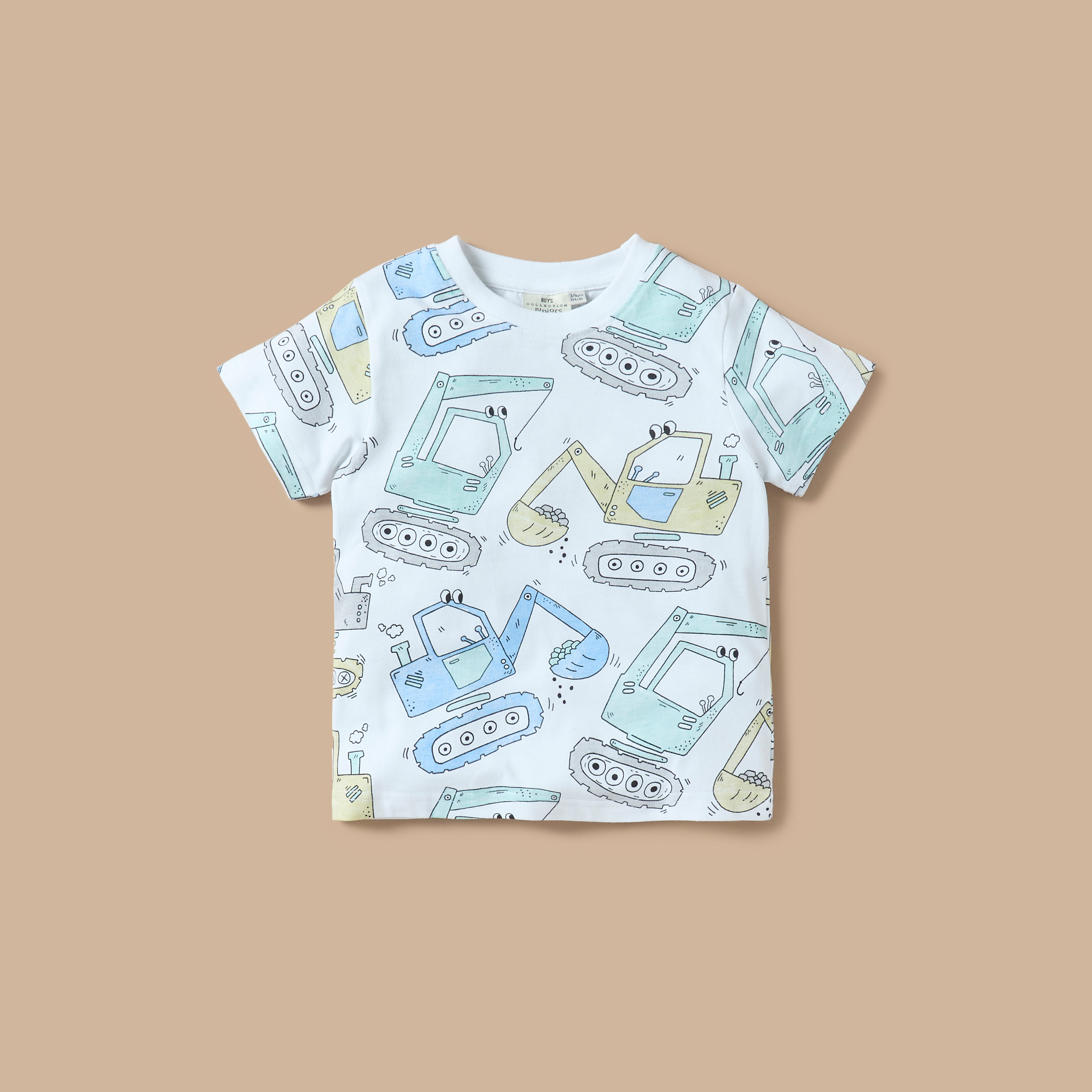 Juniors All-Over Truck Print Round Neck T-shirt and Elasticated Shorts Set-boys-clothing-nightwear-image-2
