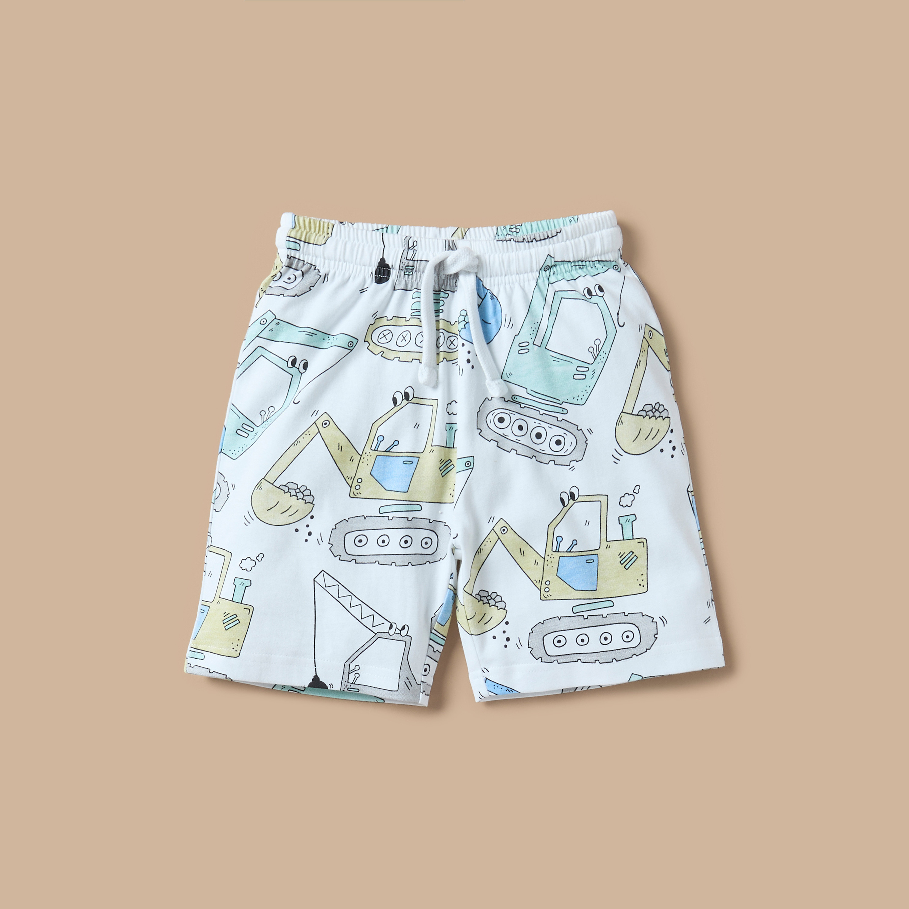 Juniors All-Over Truck Print Round Neck T-shirt and Elasticated Shorts Set-boys-clothing-nightwear-image-3
