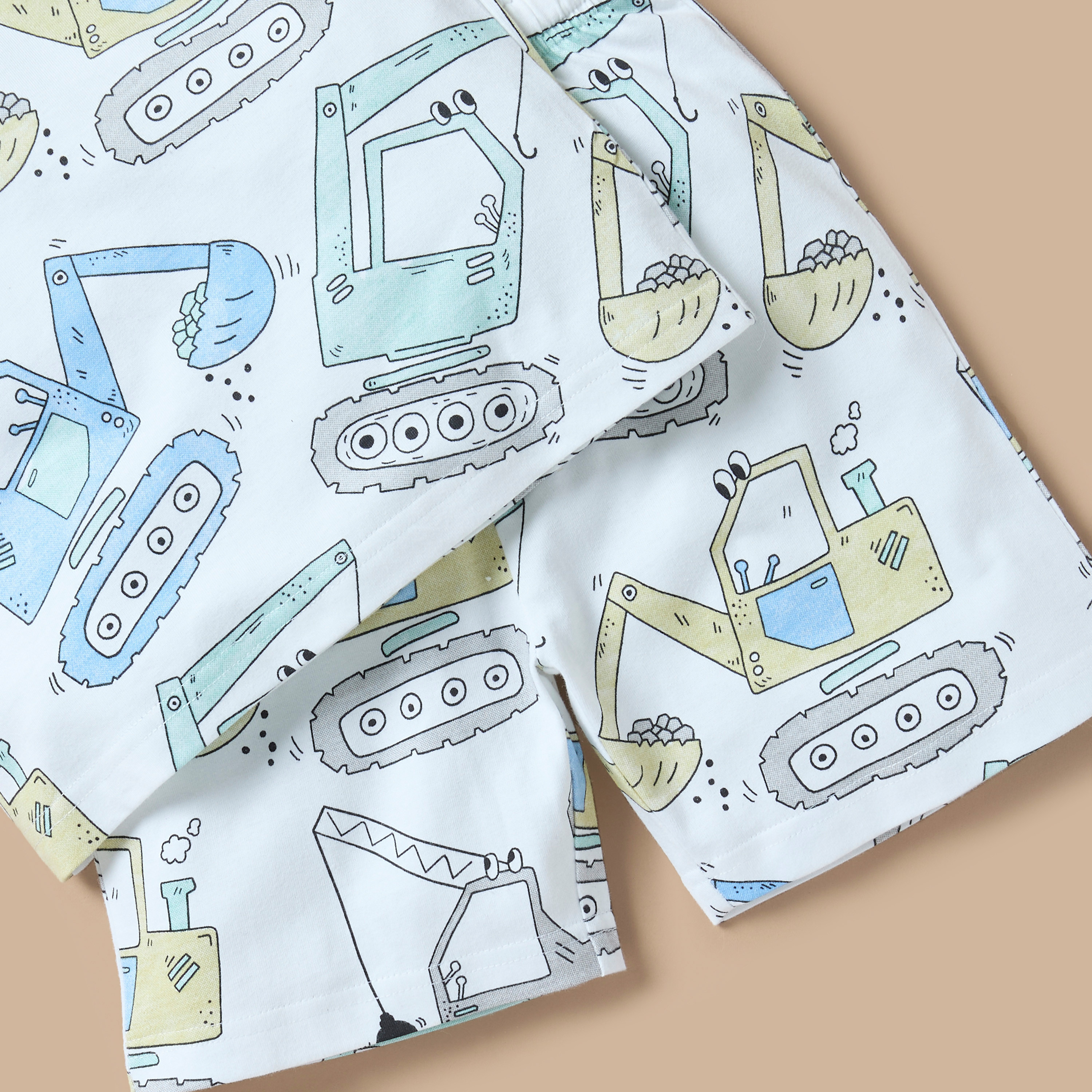 Juniors All-Over Truck Print Round Neck T-shirt and Elasticated Shorts Set-boys-clothing-nightwear-image-5