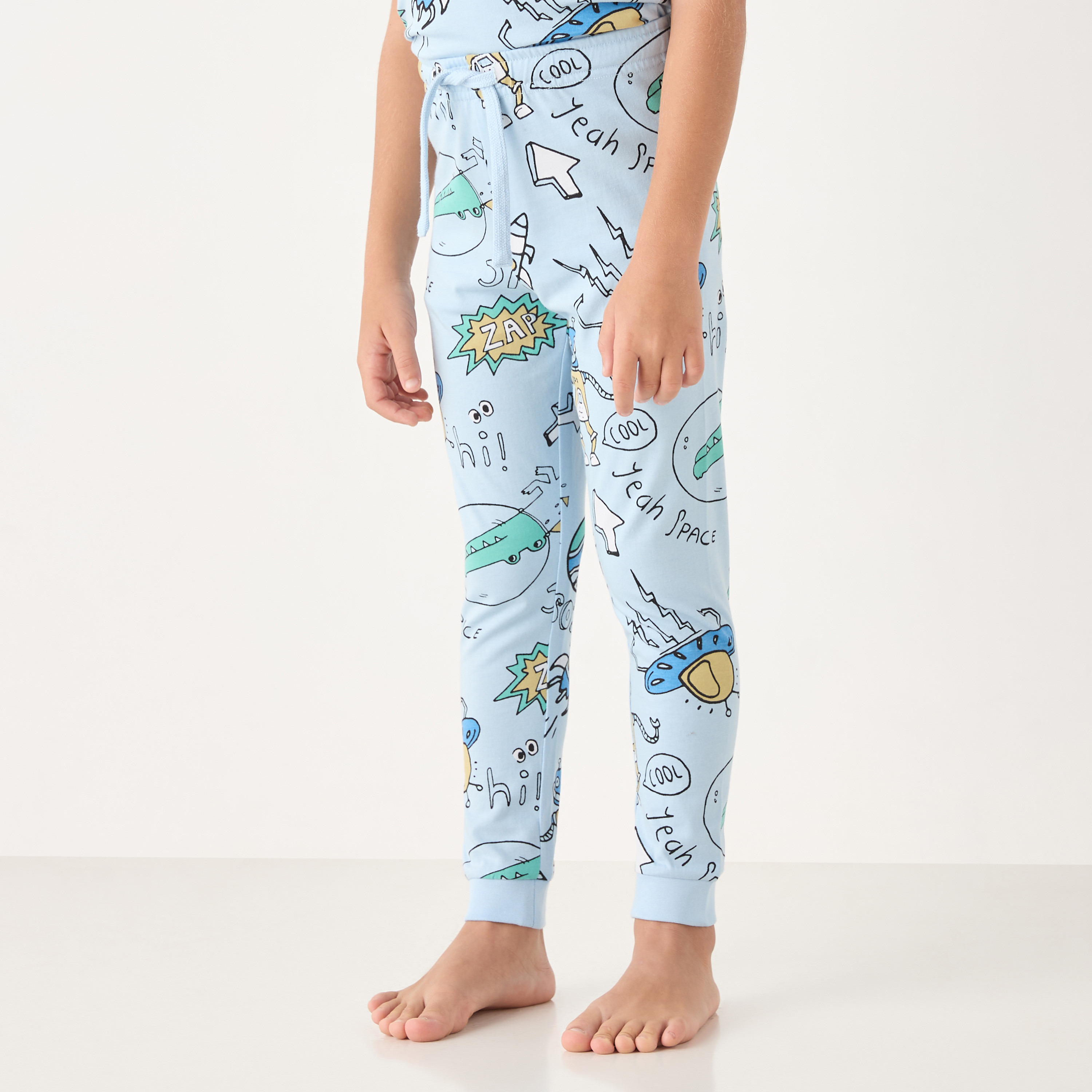 Juniors All-Over Graphic Print Short Sleeves T-shirt and Elasticated Joggers-boys-clothing-nightwear-image-3