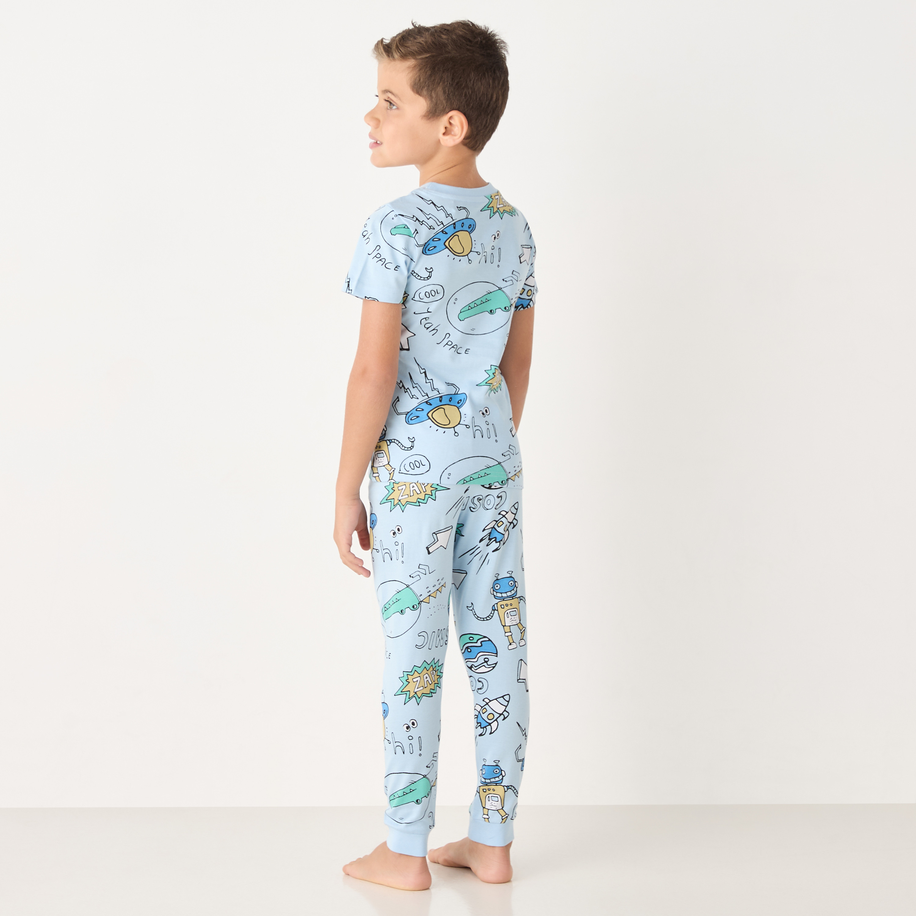 Juniors All-Over Graphic Print Short Sleeves T-shirt and Elasticated Joggers-boys-clothing-nightwear-image-4